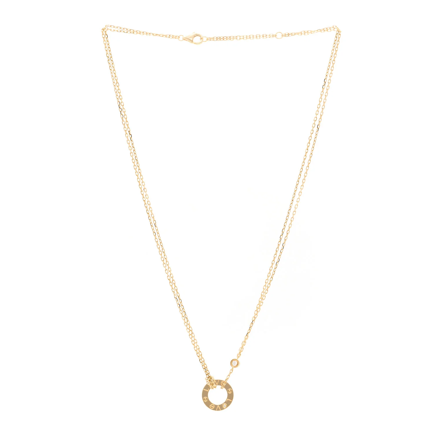 18K Yellow Gold 2 Diamond LOVE Necklace - Image 3