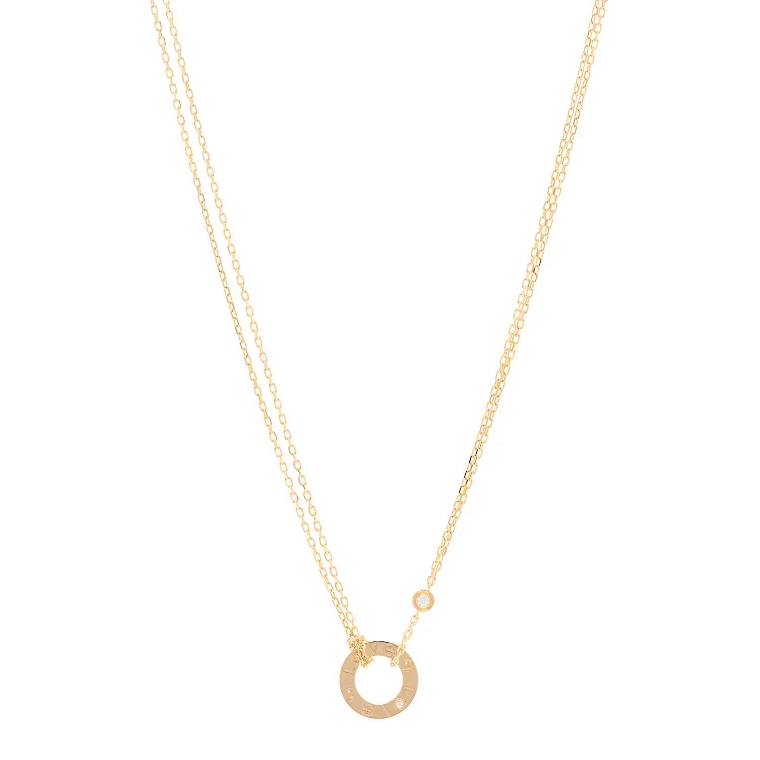 18K Yellow Gold 2 Diamond LOVE Necklace