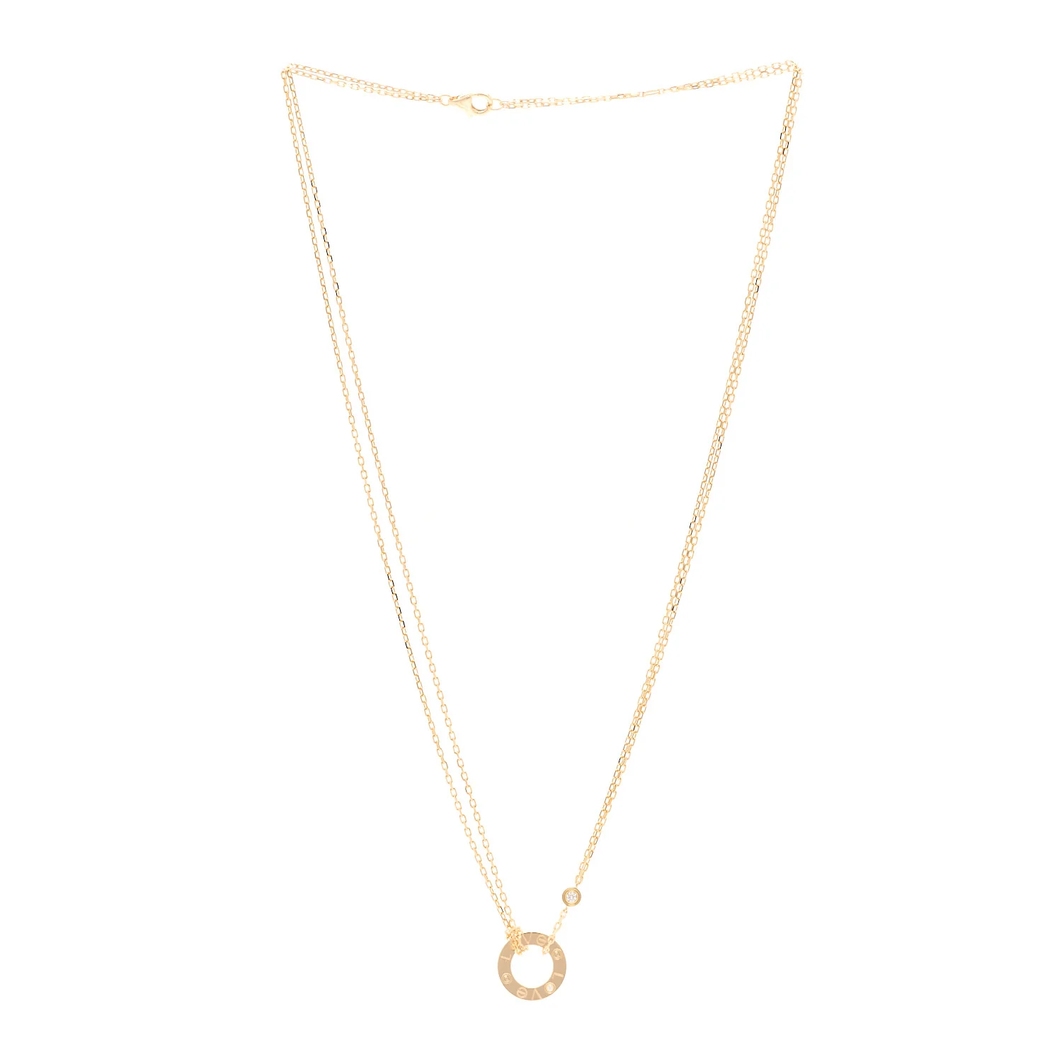 18K Yellow Gold 2 Diamond LOVE Necklace - Image 3