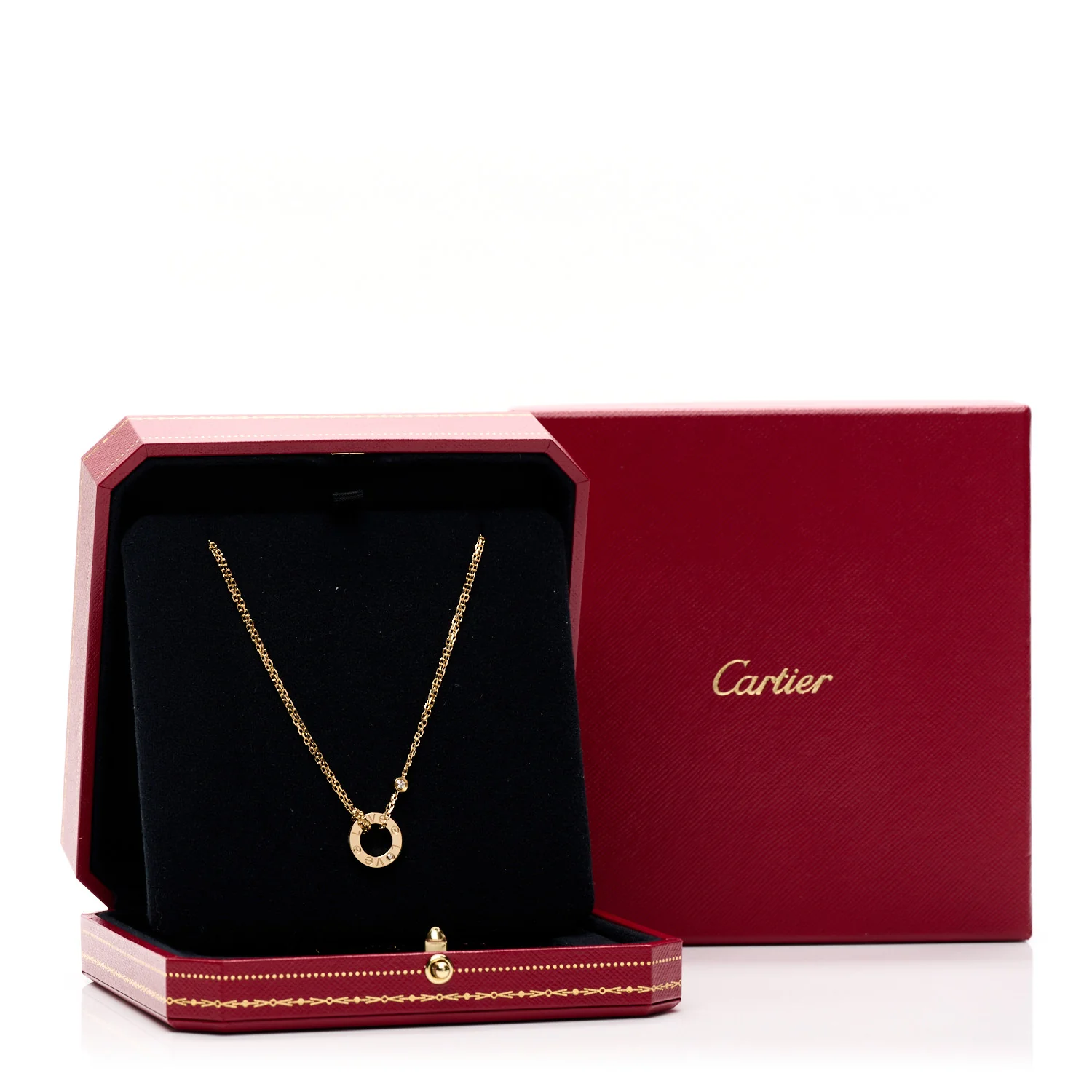 18K Yellow Gold 2 Diamond LOVE Necklace - Image 5