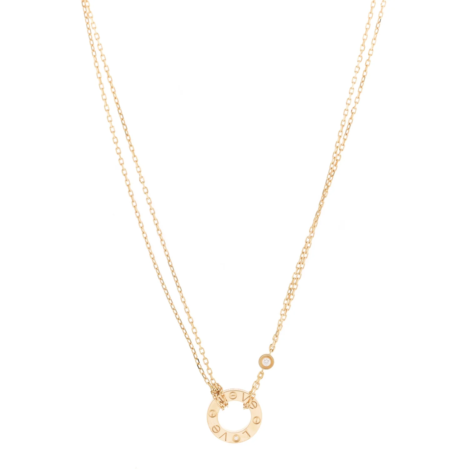 18K Yellow Gold 2 Diamond LOVE Necklace