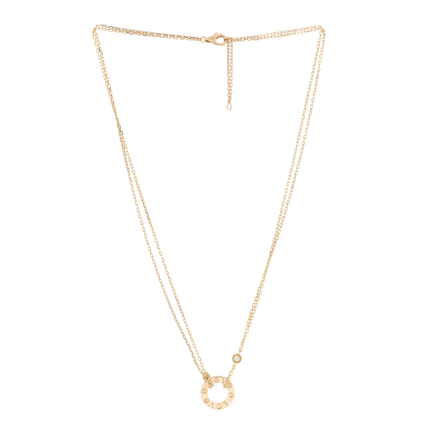 18K Yellow Gold 2 Diamond LOVE Necklace - Image 3