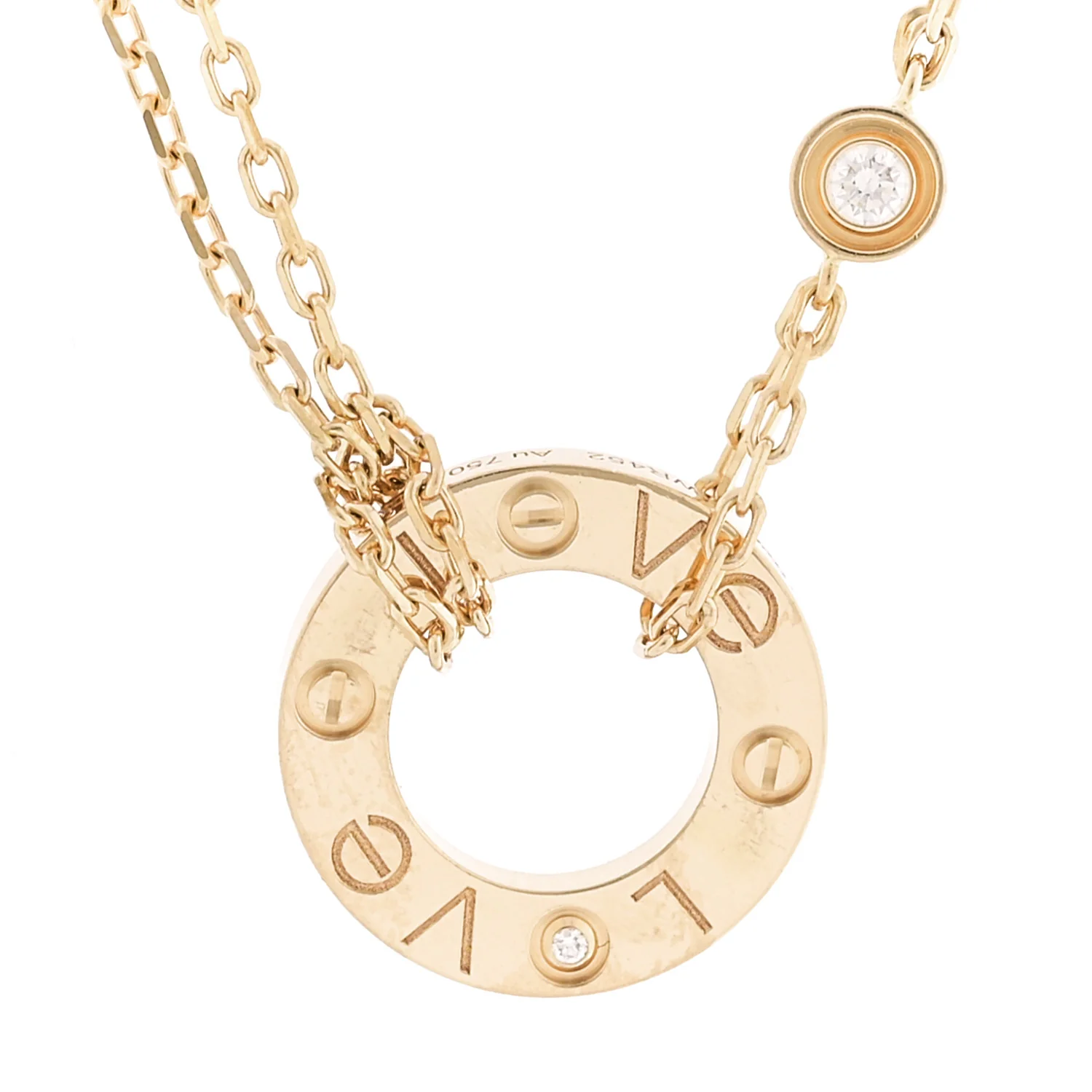 18K Yellow Gold 2 Diamond LOVE Necklace - Image 4