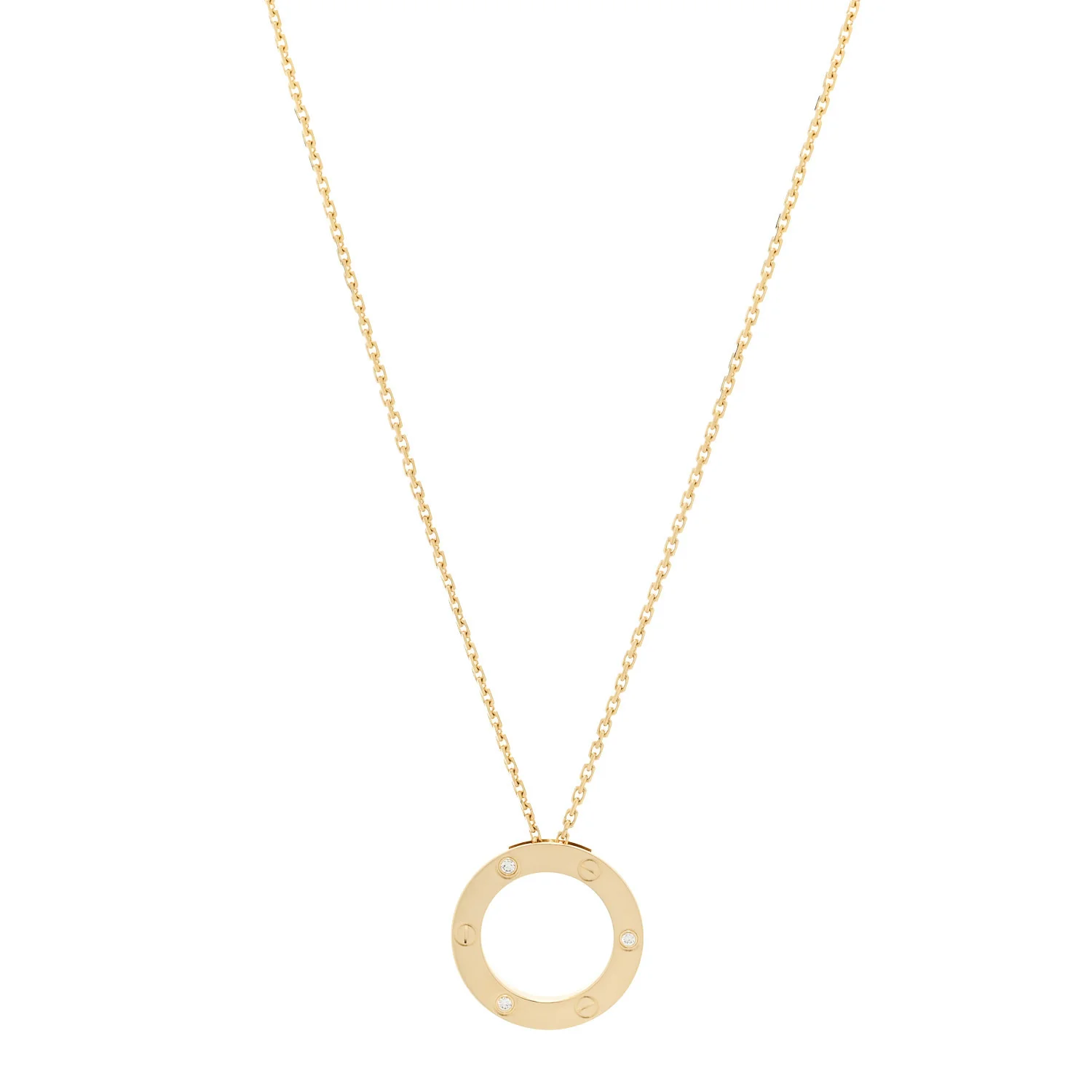 18K Yellow Gold 3 Diamonds LOVE Pendant Necklace