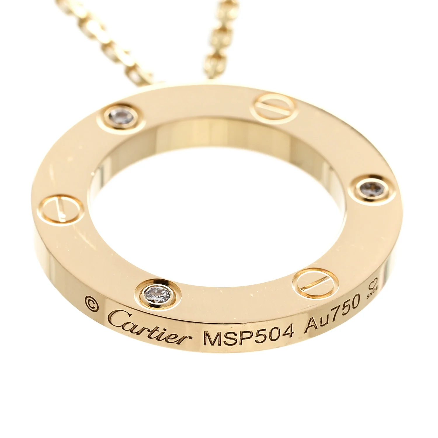 18K Yellow Gold 3 Diamonds LOVE Pendant Necklace - Image 6