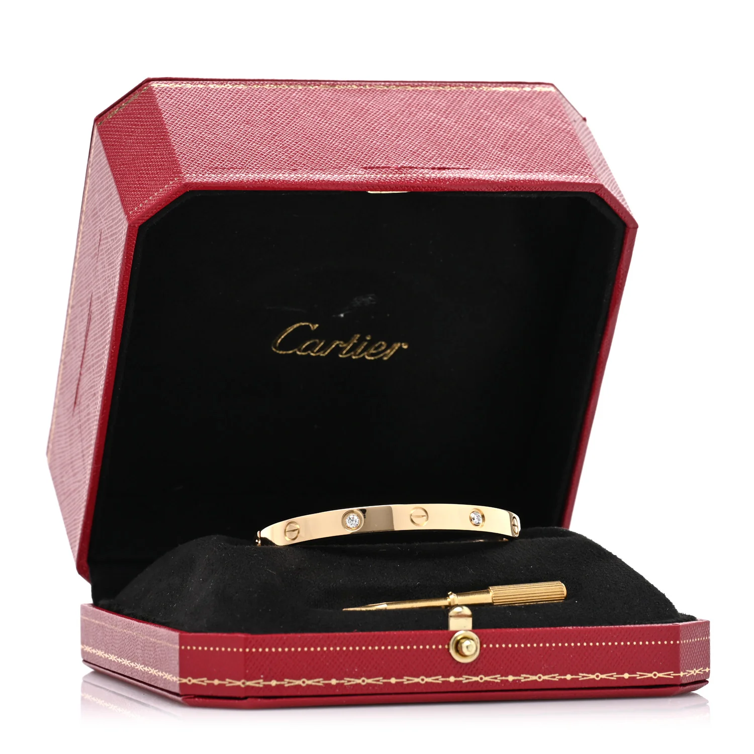 18K Yellow Gold 4 Diamond LOVE Bracelet 17 - Image 7