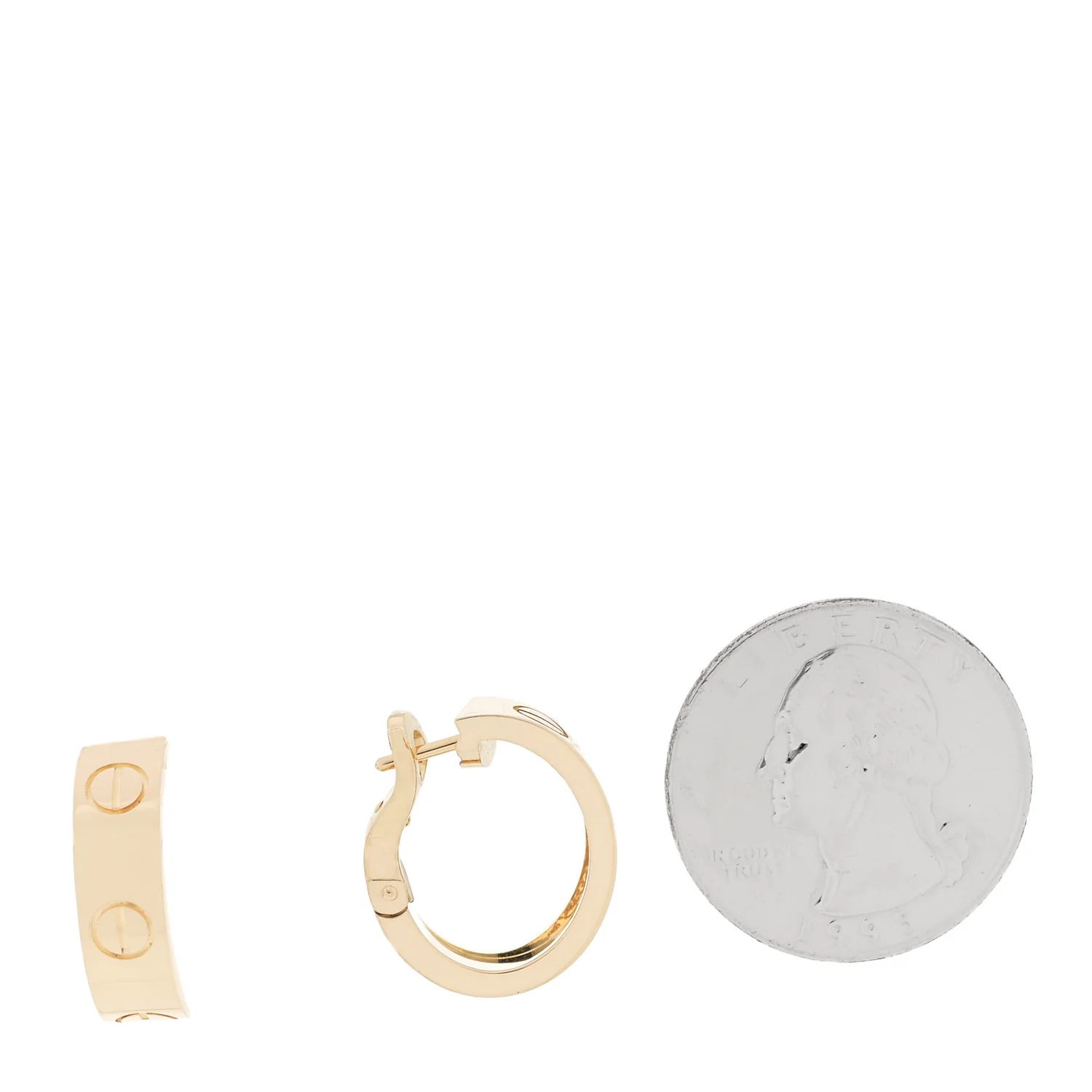 18K Yellow Gold 5.5mm LOVE French Clip Hoop Earrings - Image 2