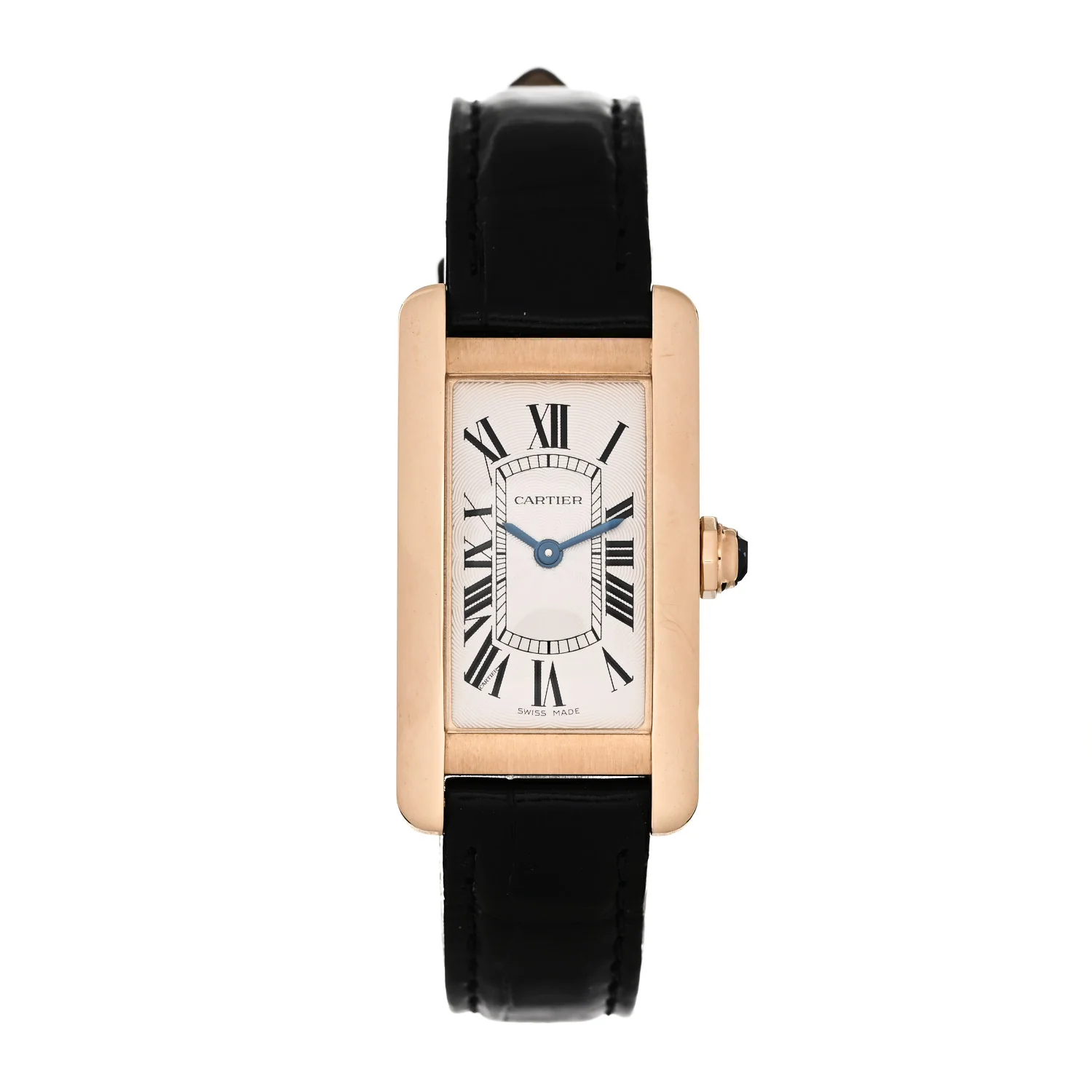18K Yellow Gold Alligator 19mm Tank Americaine Quartz Watch