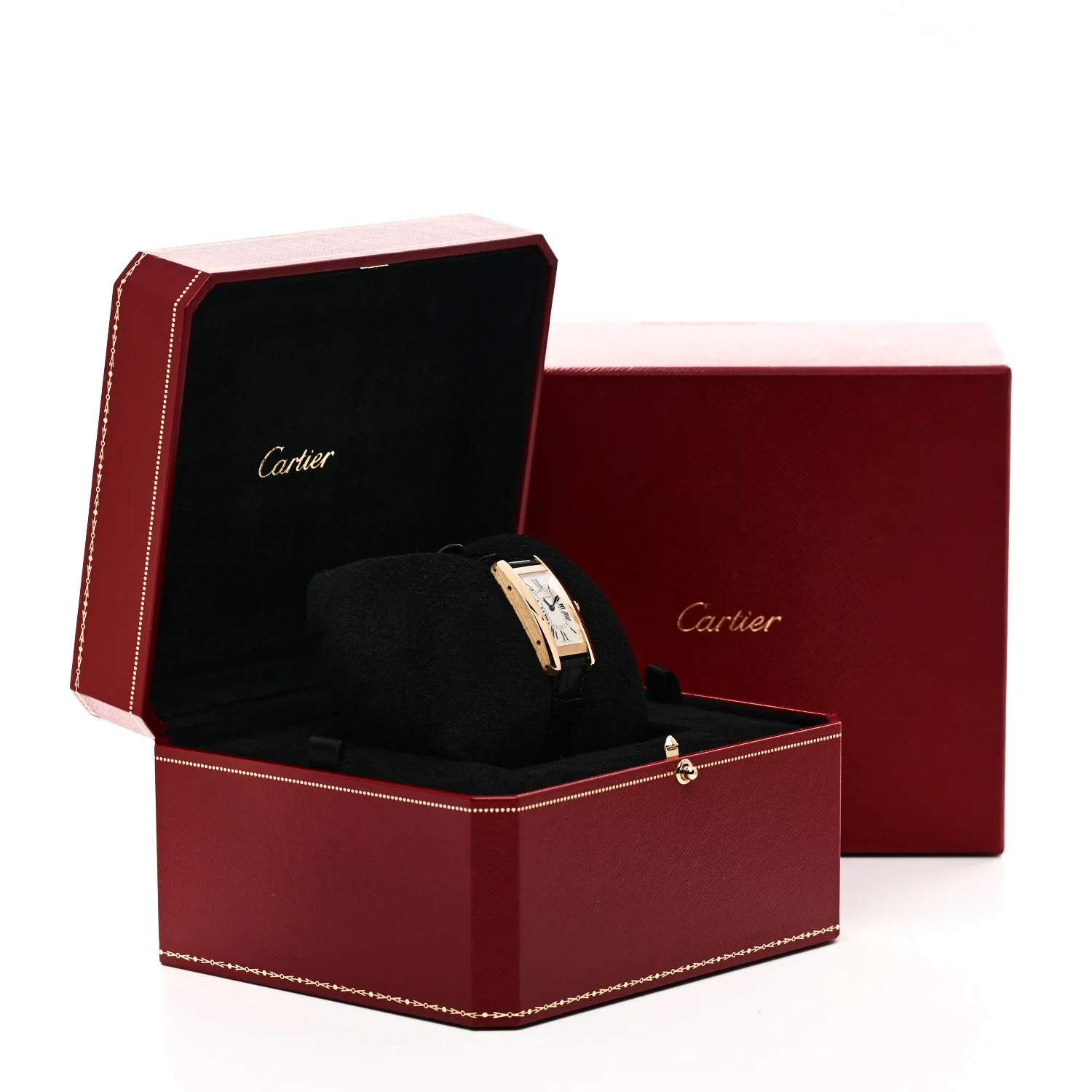 18K Yellow Gold Alligator 19mm Tank Americaine Quartz Watch - Image 5
