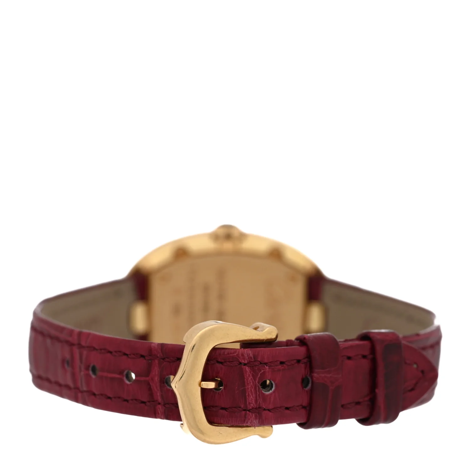 18K Yellow Gold Alligator 24mm Baignoire Quartz Watch Burgundy - Image 3