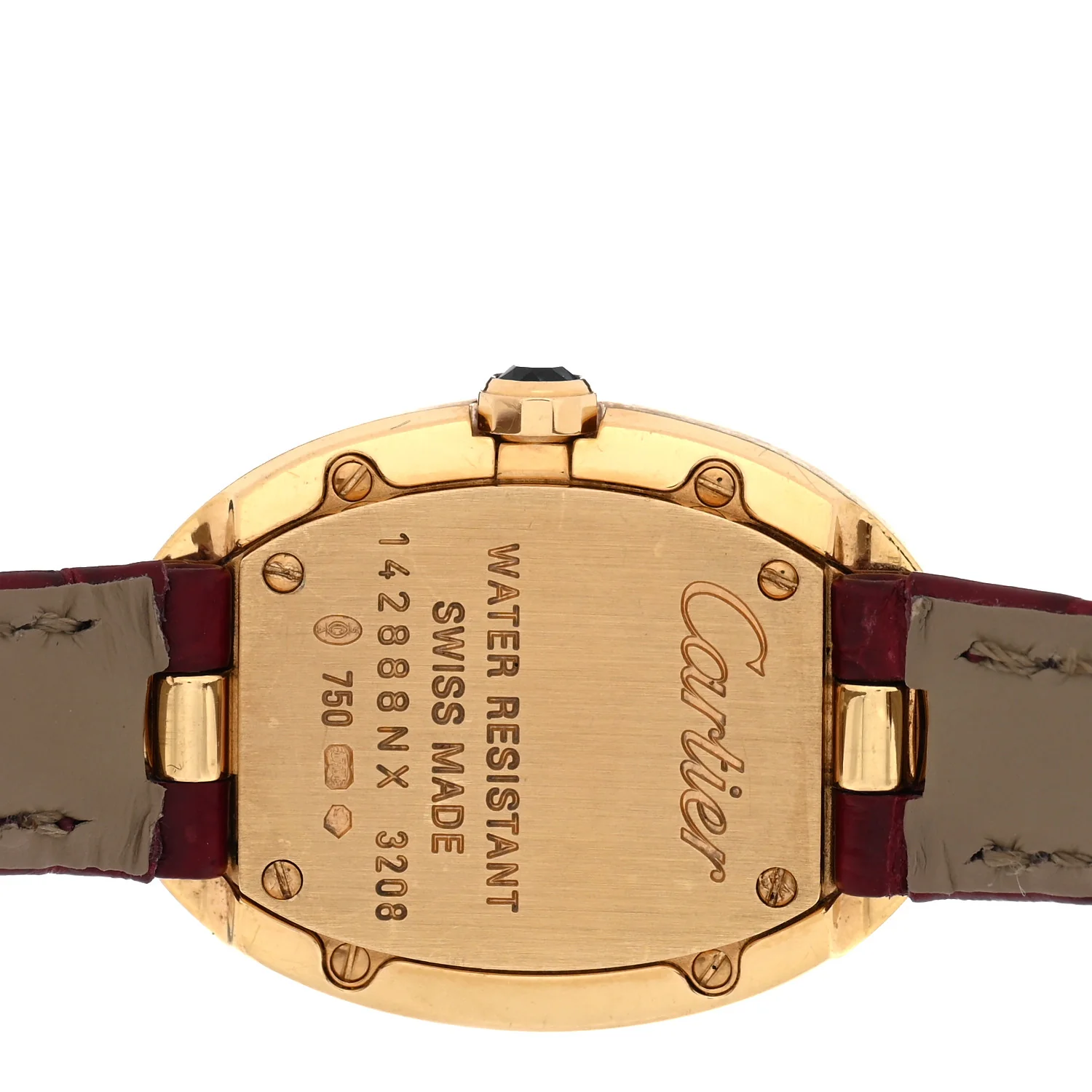 18K Yellow Gold Alligator 24mm Baignoire Quartz Watch Burgundy - Image 4