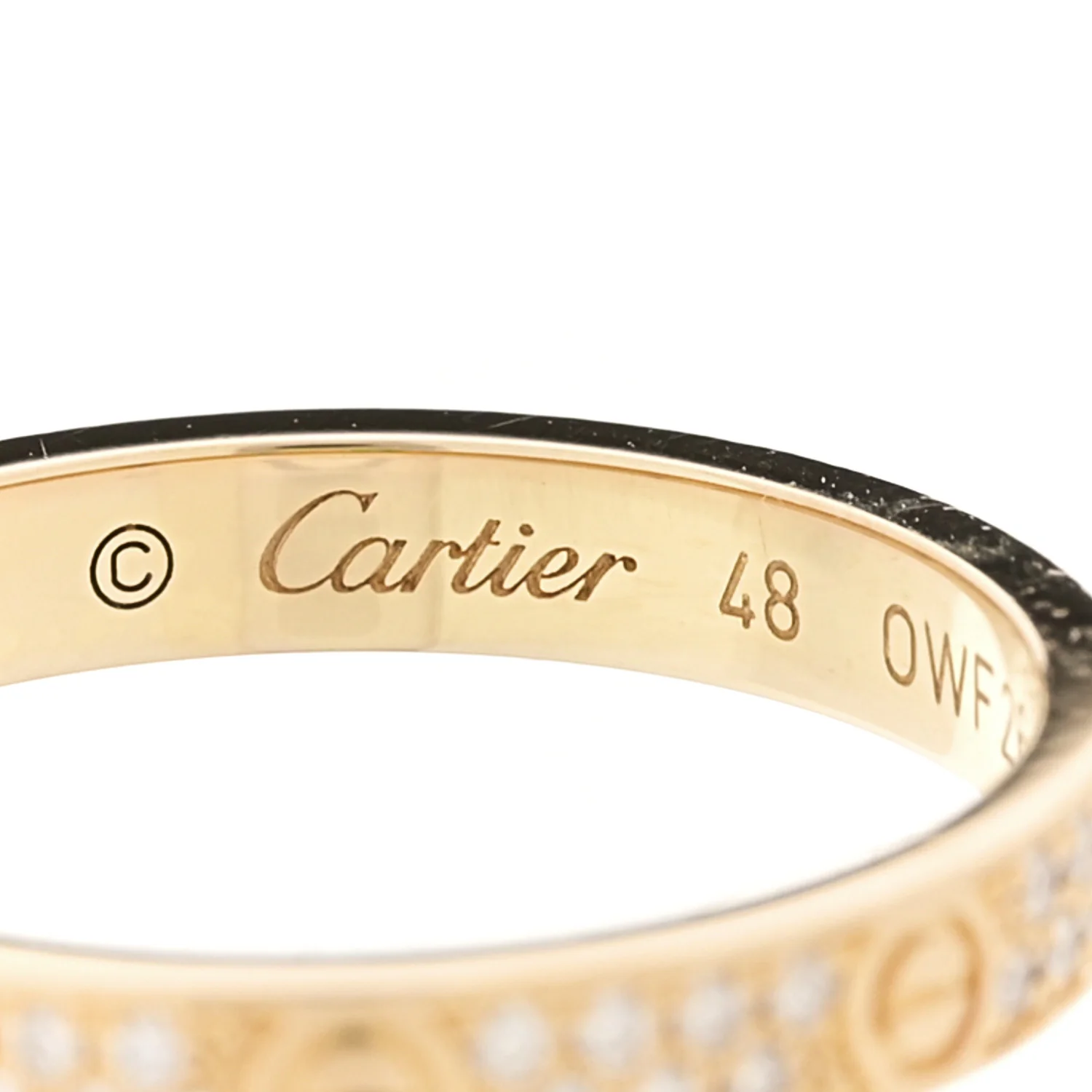 18K Yellow Gold Diamond 2.6mm LOVE Paved Band Ring 48 4.5 - Image 4