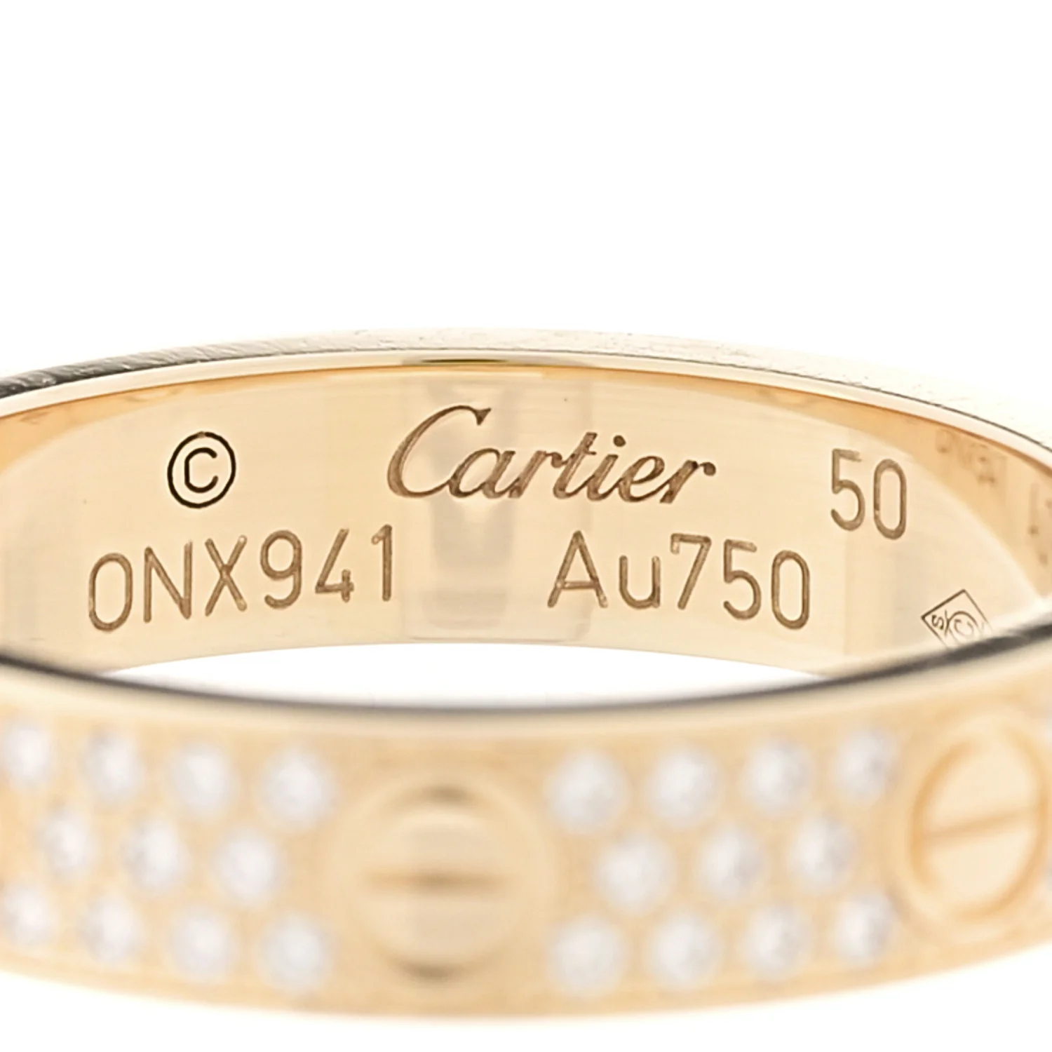 18K Yellow Gold Diamond 4mm LOVE Wedding Paved Band Ring 50 5.25 - Image 4