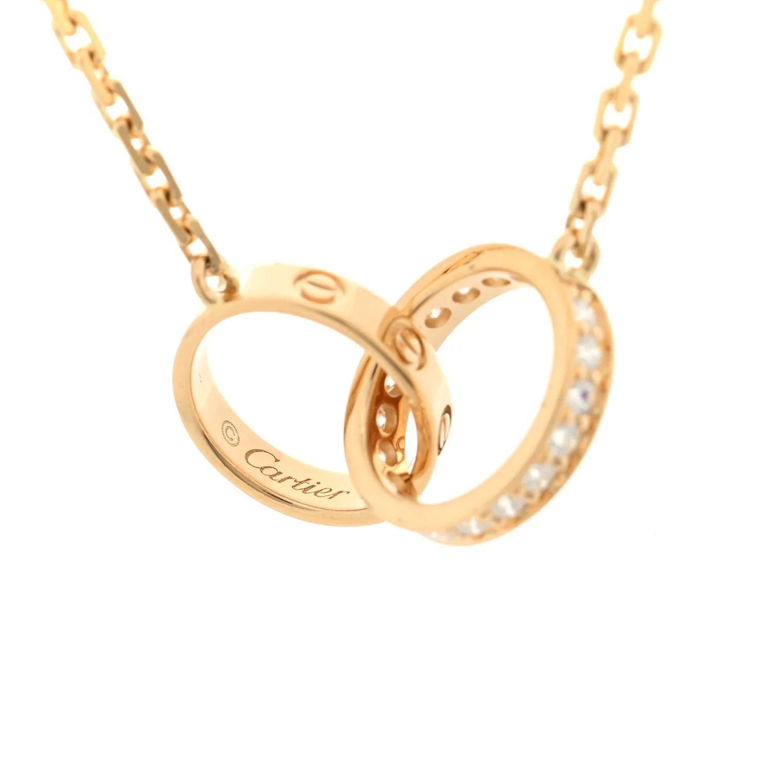 18K Yellow Gold Diamond Interlocking LOVE Necklace - Image 4