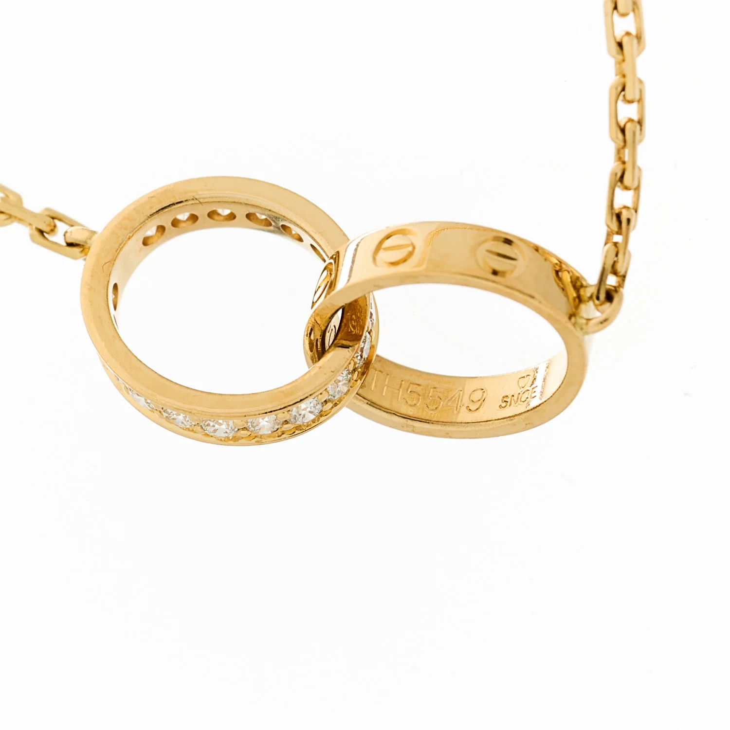 18K Yellow Gold Diamond Interlocking LOVE Necklace - Image 6