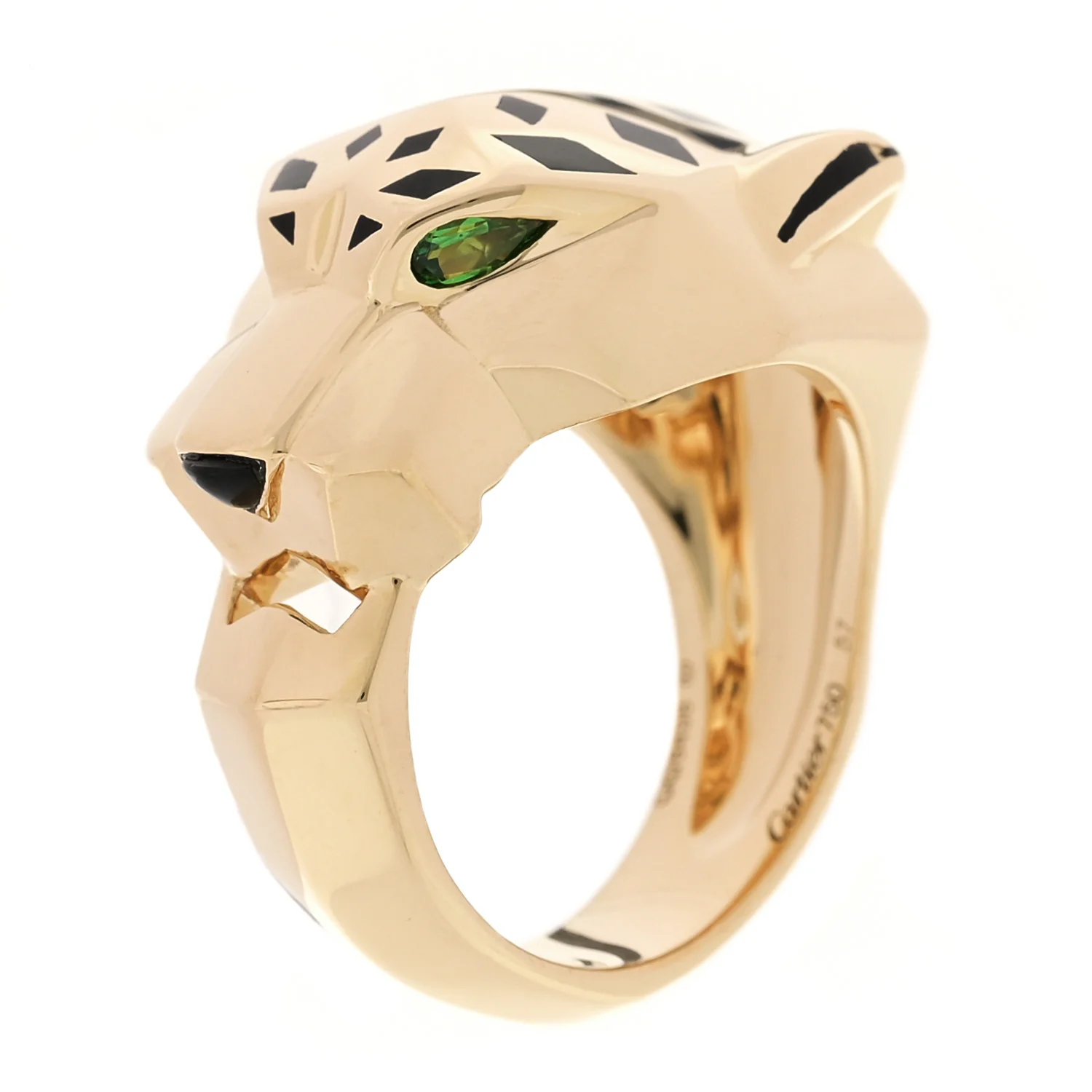 18K Yellow Gold Tsavorite Black Lacquer Panthere De Cartier Ring 57 8