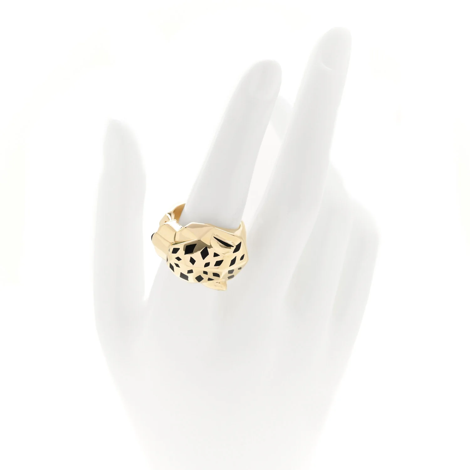 18K Yellow Gold Tsavorite Black Lacquer Panthere De Cartier Ring 57 8 - Image 2