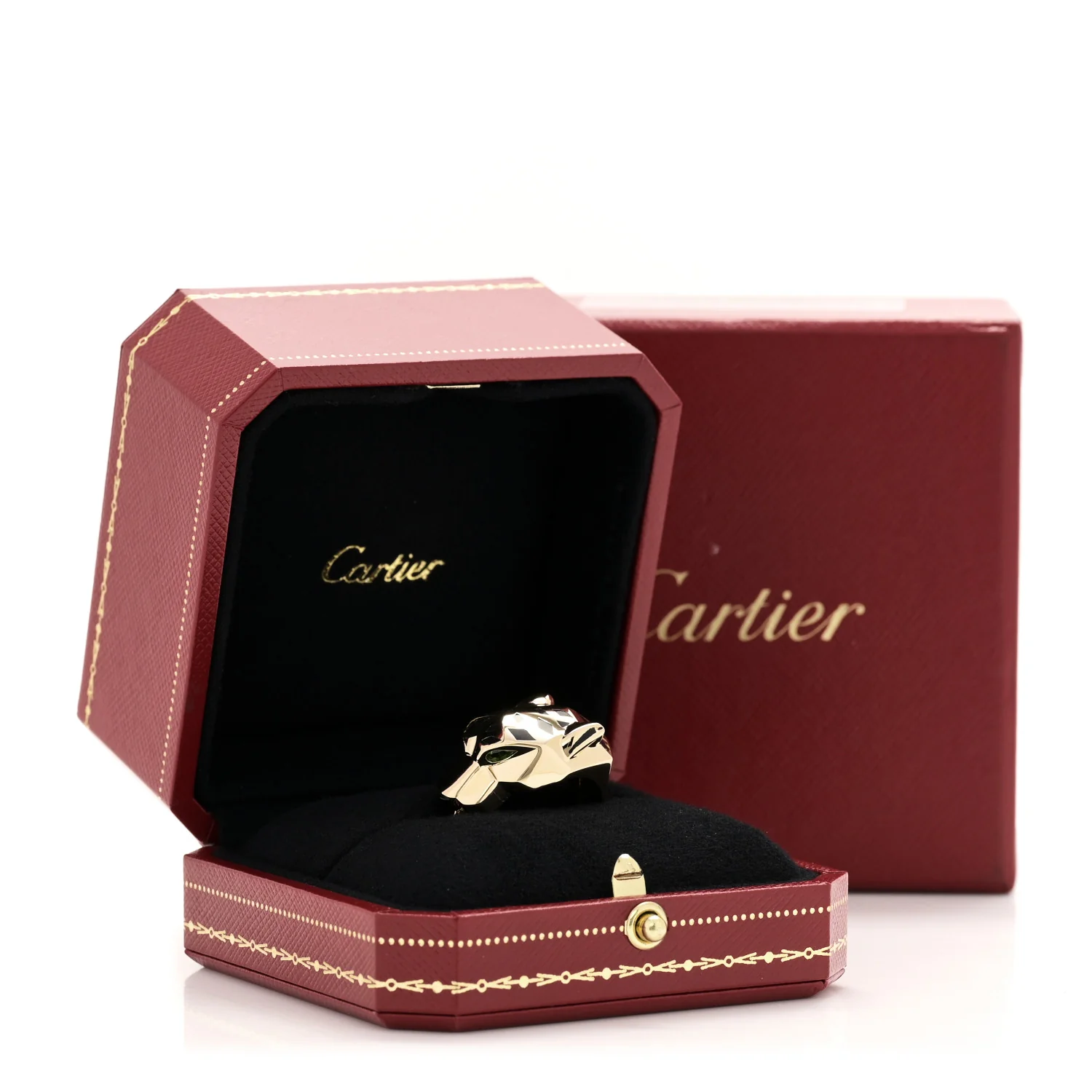 18K Yellow Gold Tsavorite Black Lacquer Panthere De Cartier Ring 57 8 - Image 6