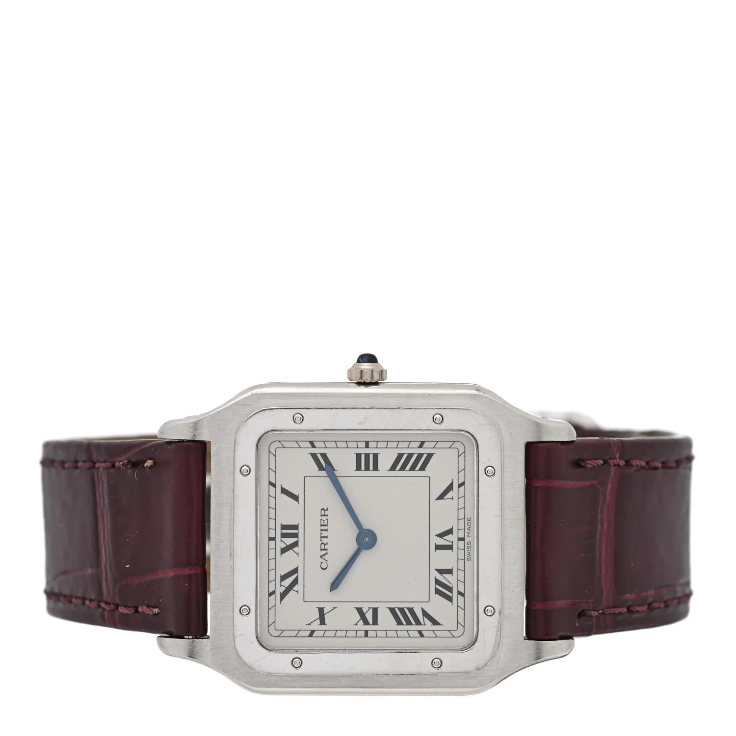 Platinum Alligator 27mm Santos Dumont Quartz Watch Burgundy - Image 2