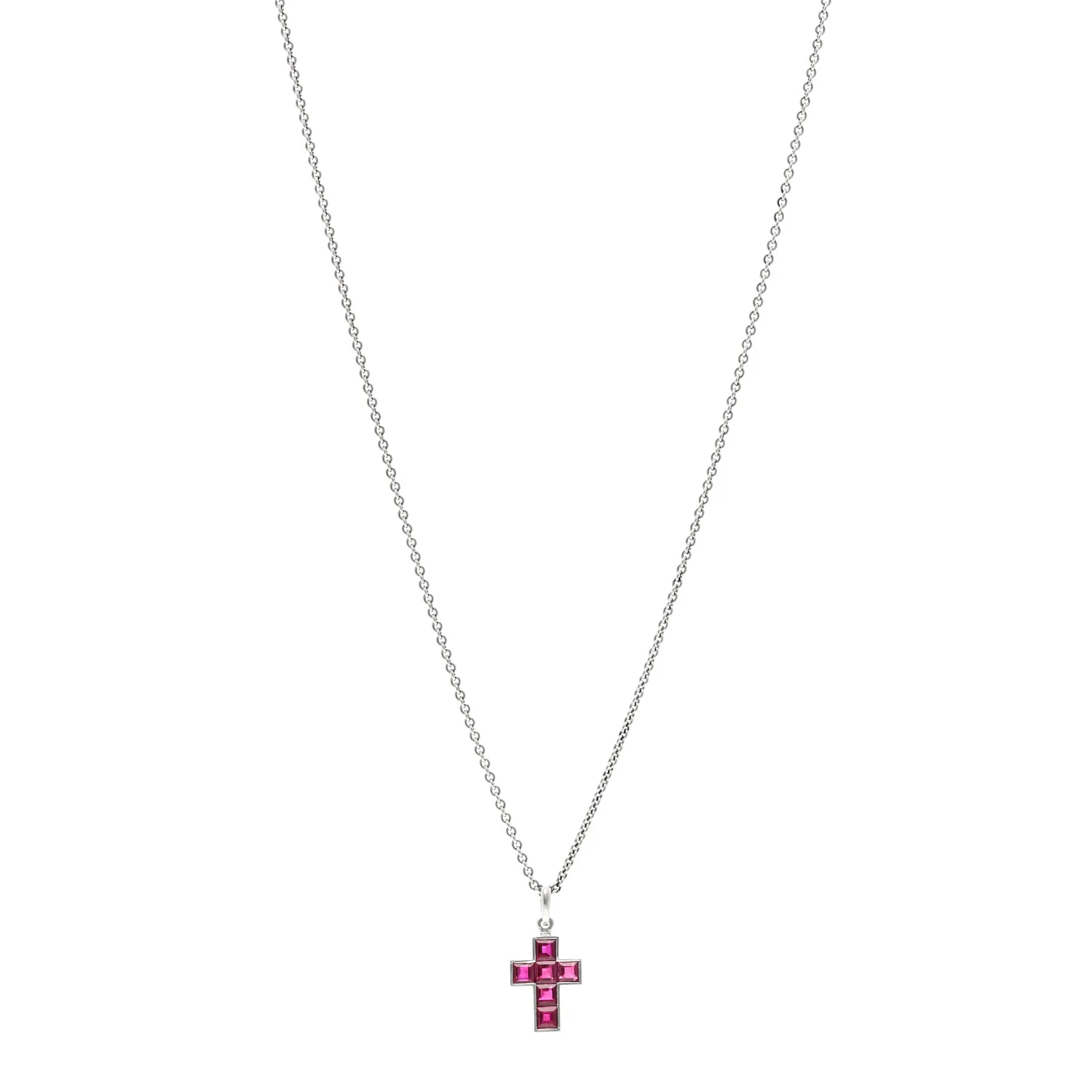 Platinum Ruby Cross Pendant Necklace