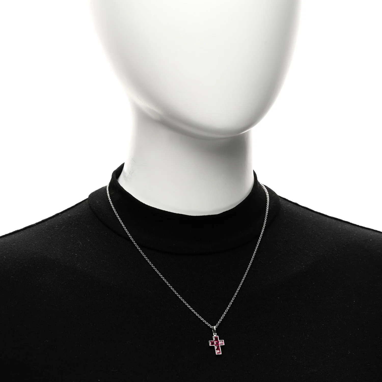 Platinum Ruby Cross Pendant Necklace - Image 2