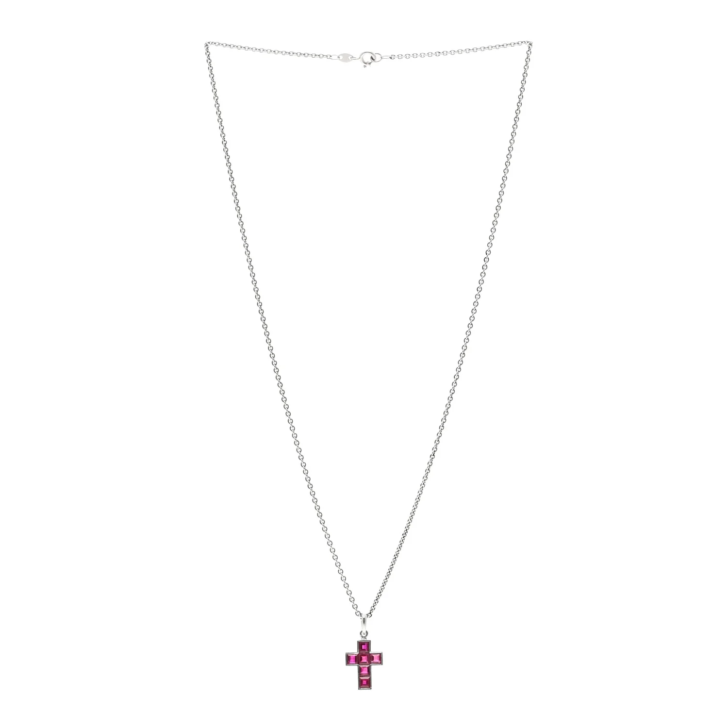 Platinum Ruby Cross Pendant Necklace - Image 3