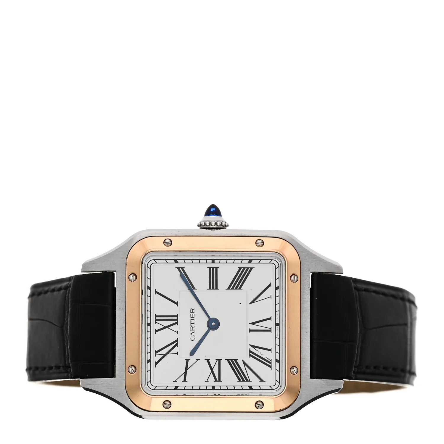 Stainless Steel 18K Pink Gold Alligator 31.4mm Santos Dumont Quartz Watch - Image 2