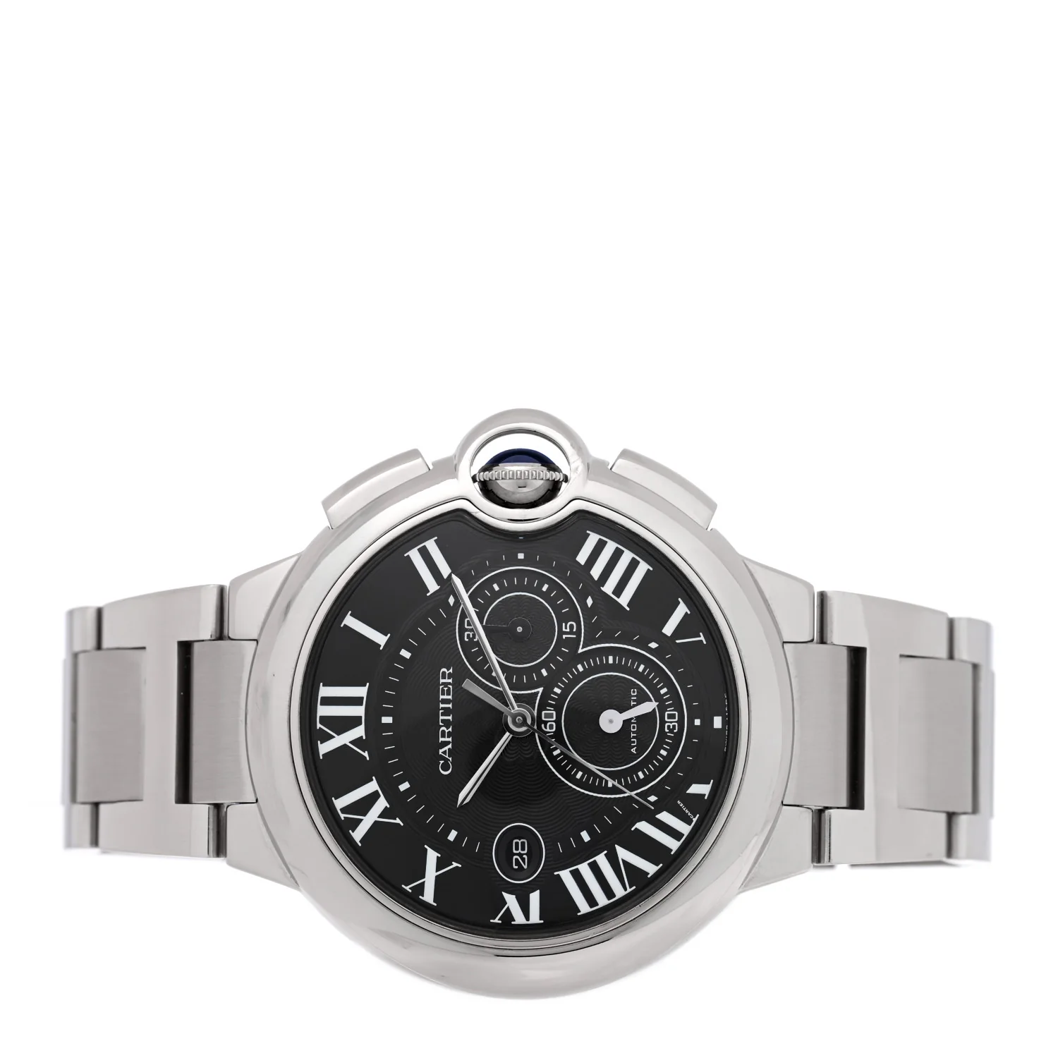 Stainless Steel 44mm Ballon Bleu De Cartier Chronograph Automatic Watch Black - Image 2