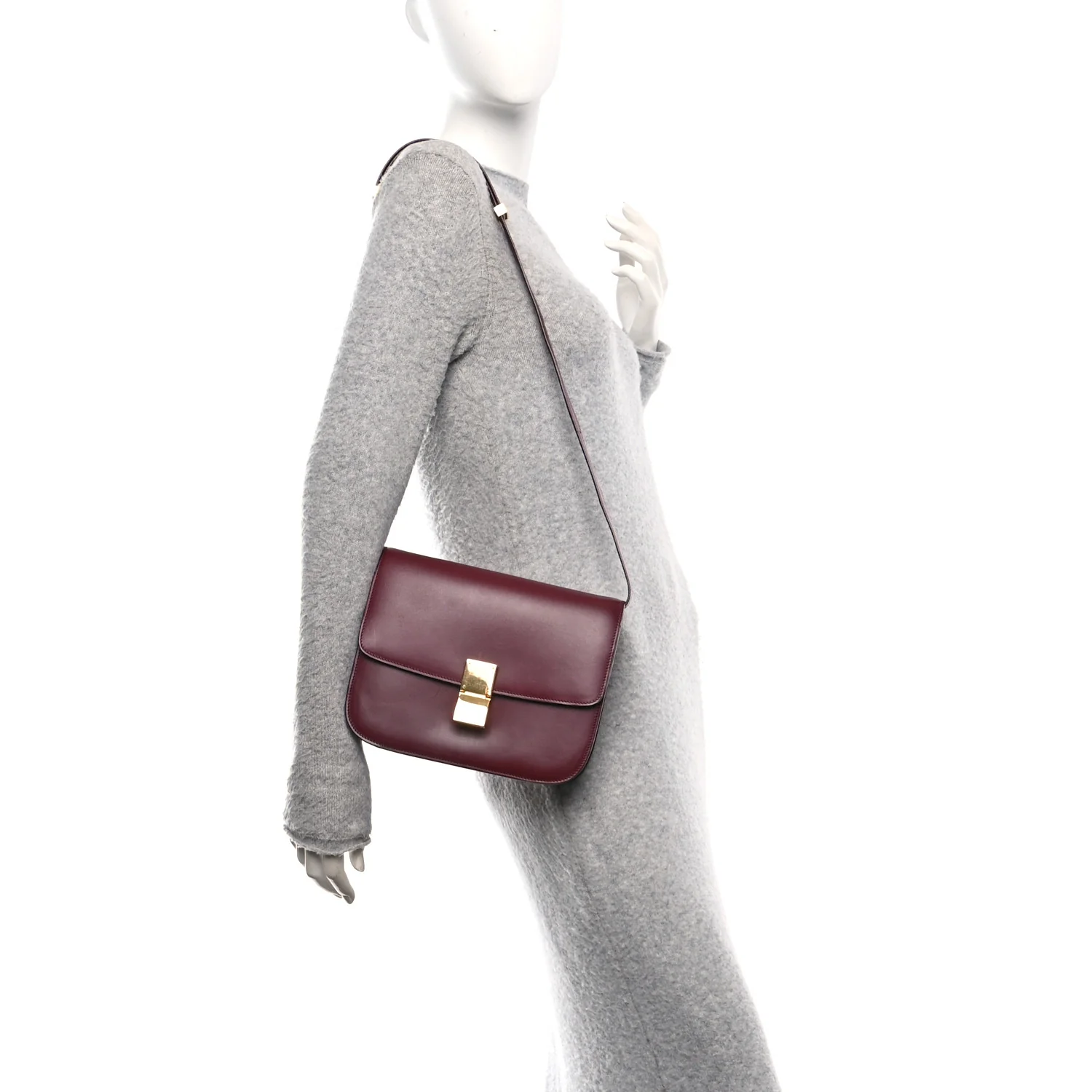 Box Calfskin Medium Classic Box Flap Bag Burgundy - Image 2