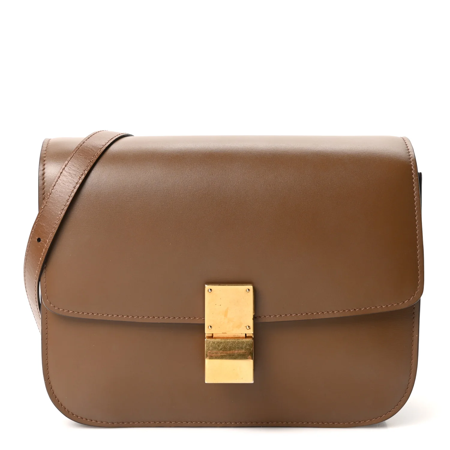 Box Calfskin Medium Classic Box Flap Bag Camel