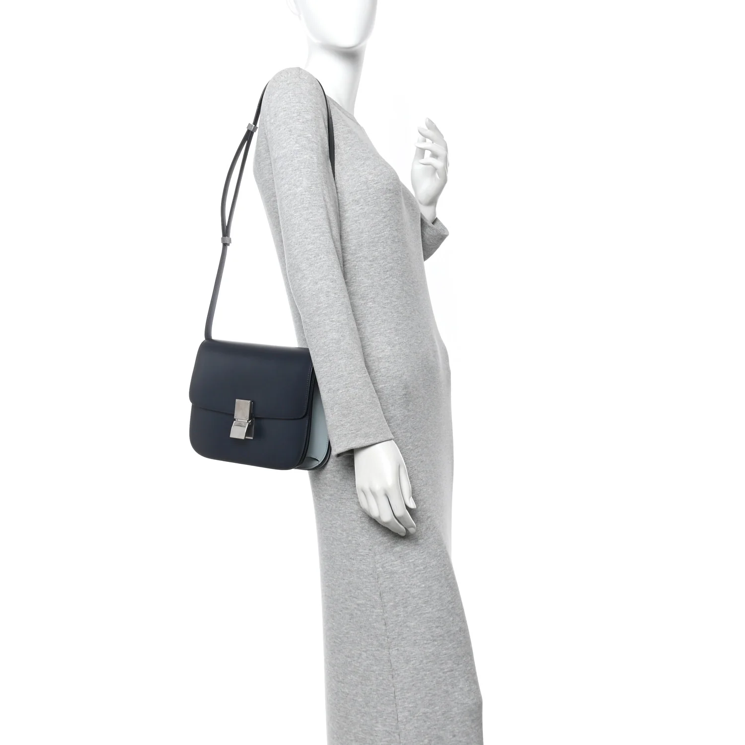 Box Calfskin Medium Classic Box Flap Bag Navy Light Blue - Image 2