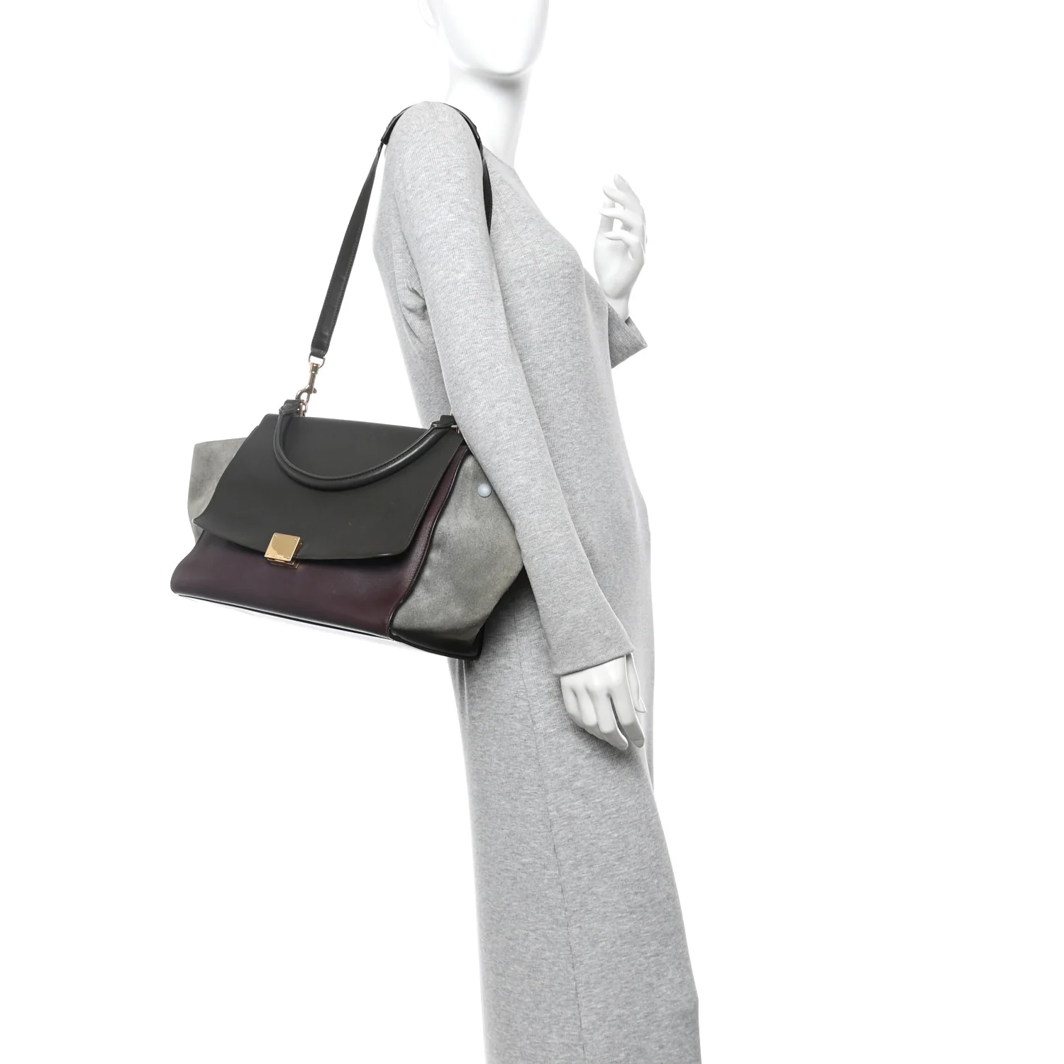 Calfskin and Suede Small Tri-Color Trapeze Dark Grey - Image 2