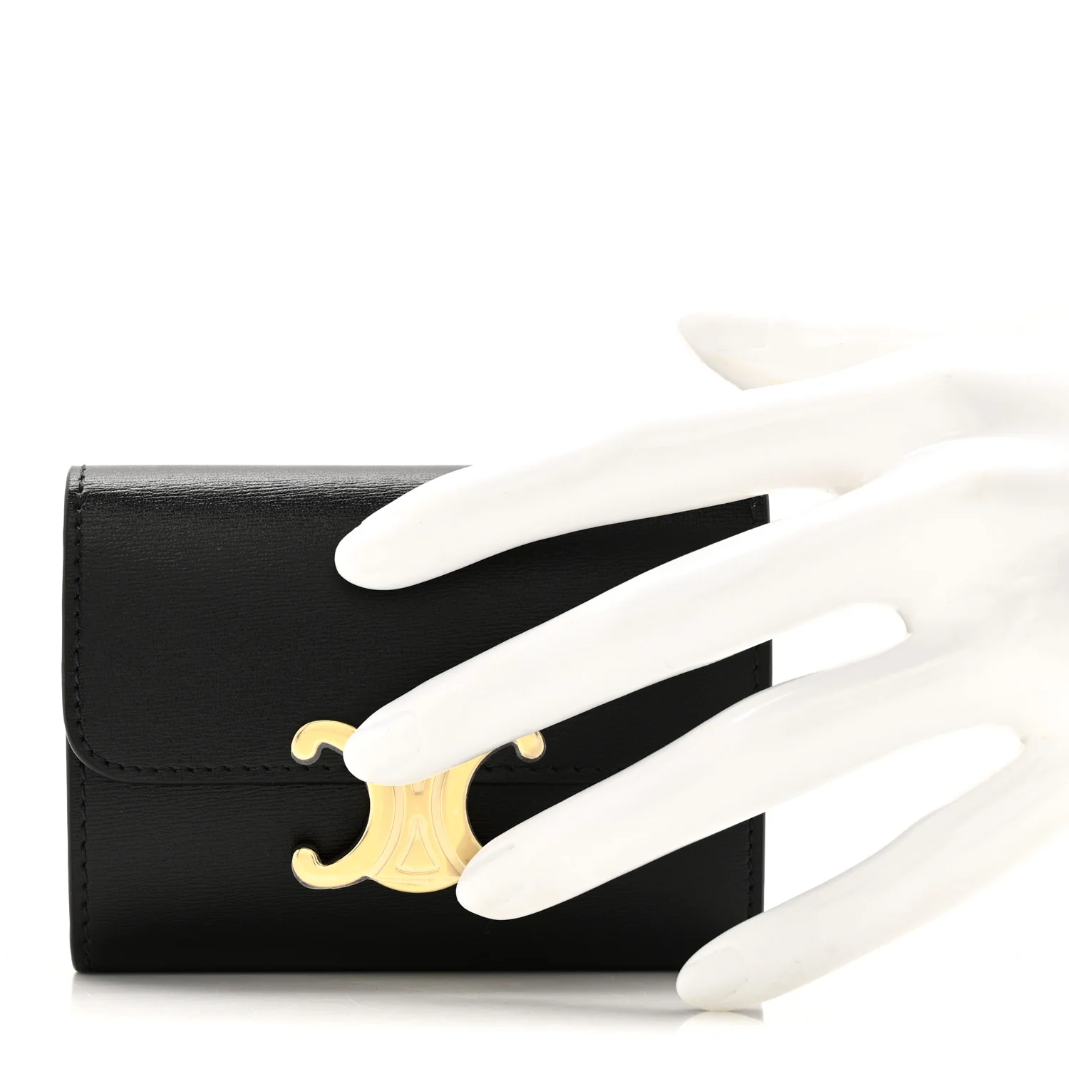 Calfskin Compact Triomphe Wallet With Coin Purse Black - Image 2