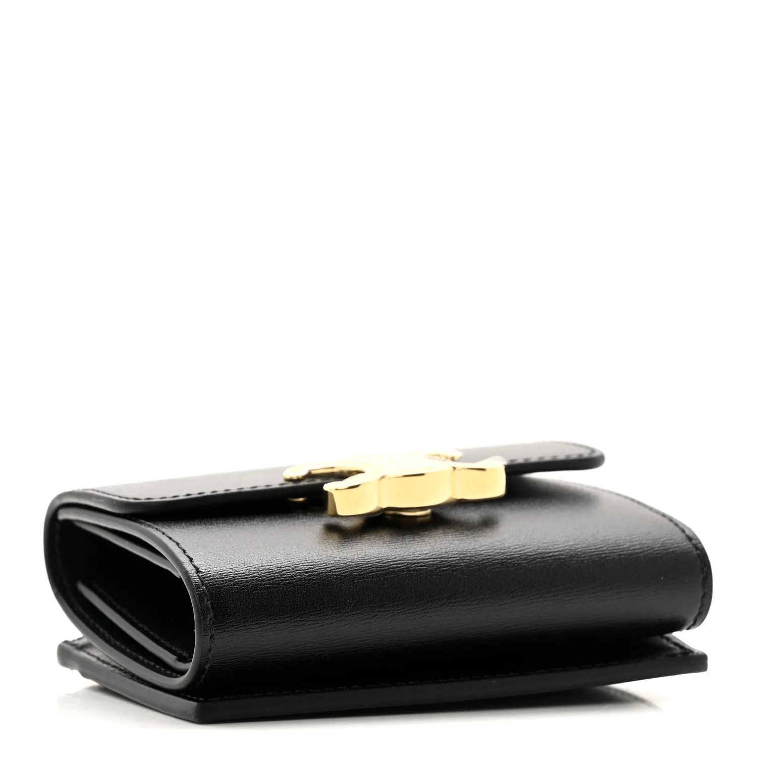Calfskin Compact Triomphe Wallet With Coin Purse Black - Image 4
