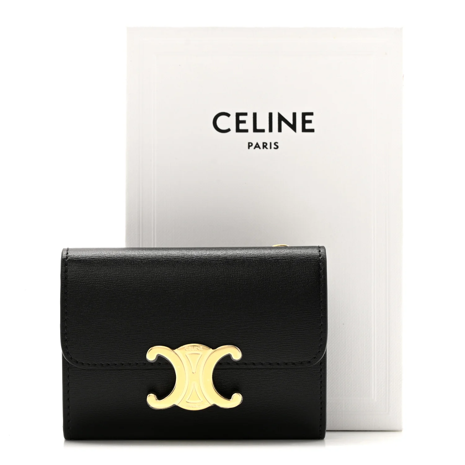 Calfskin Compact Triomphe Wallet With Coin Purse Black - Image 9
