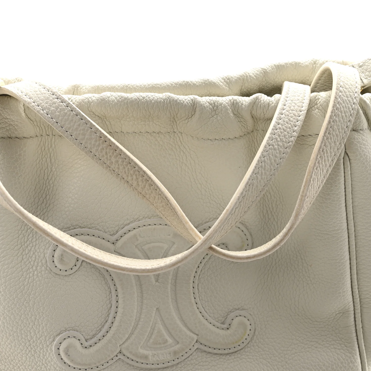 Calfskin Cuir Small Triomphe Cabas Drawstring White - Image 11