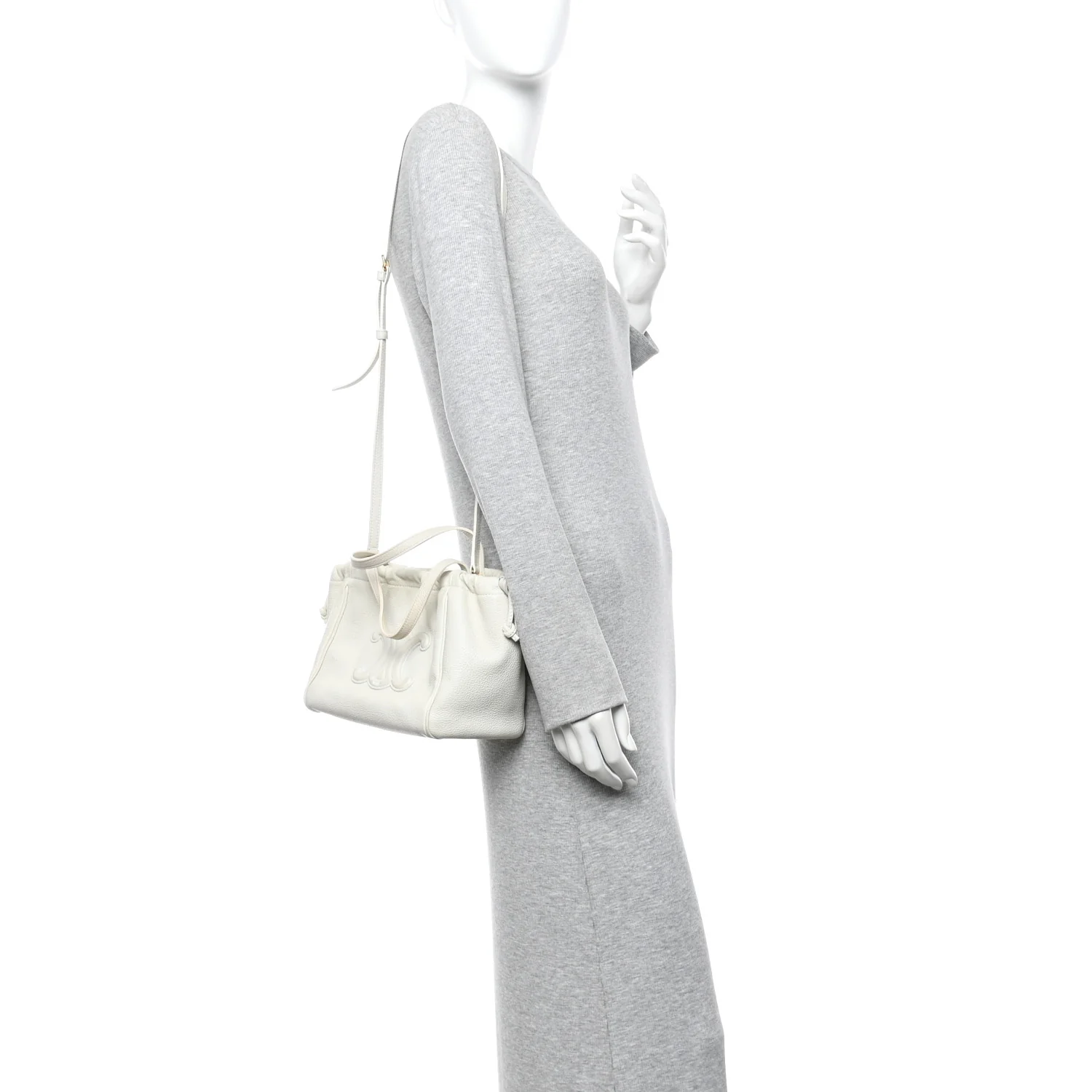 Calfskin Cuir Small Triomphe Cabas Drawstring White - Image 2