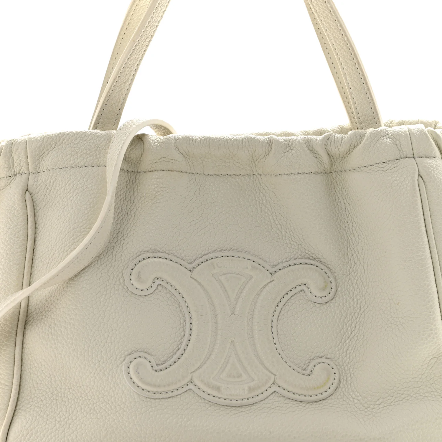 Calfskin Cuir Small Triomphe Cabas Drawstring White - Image 8