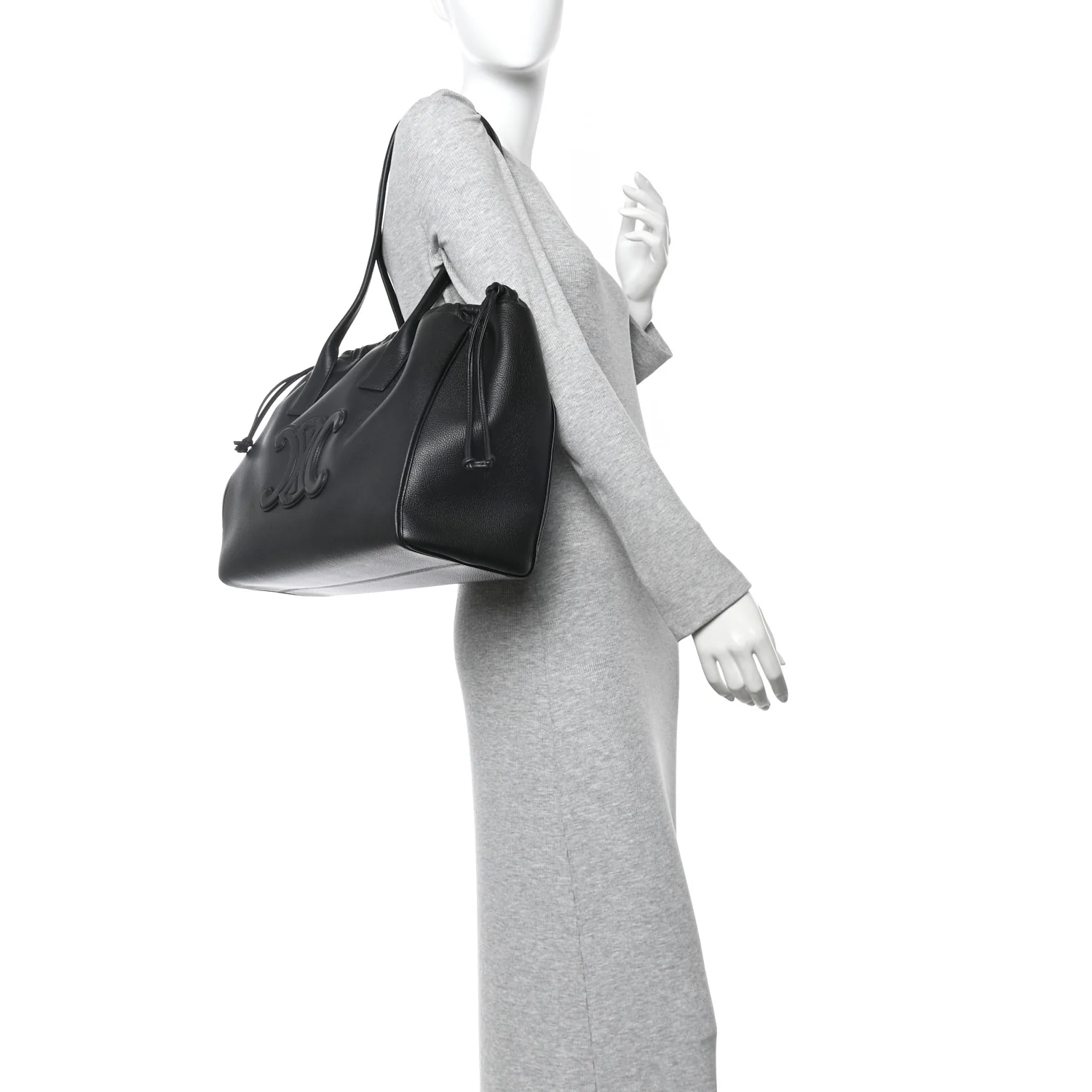 Calfskin Cuir Triomphe Cabas Drawstring Black - Image 2