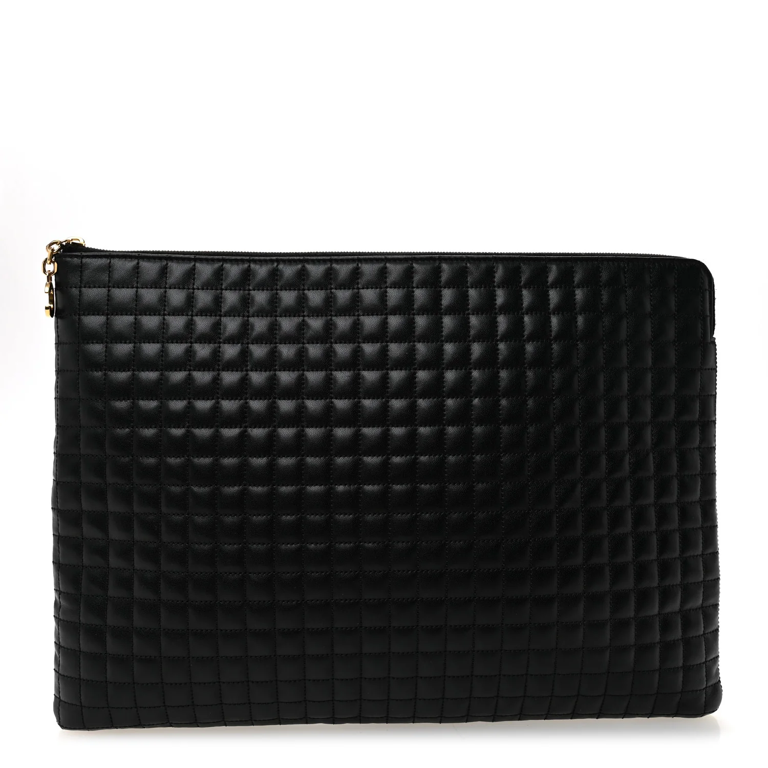 Calfskin Quilted C Charm Pouch Black