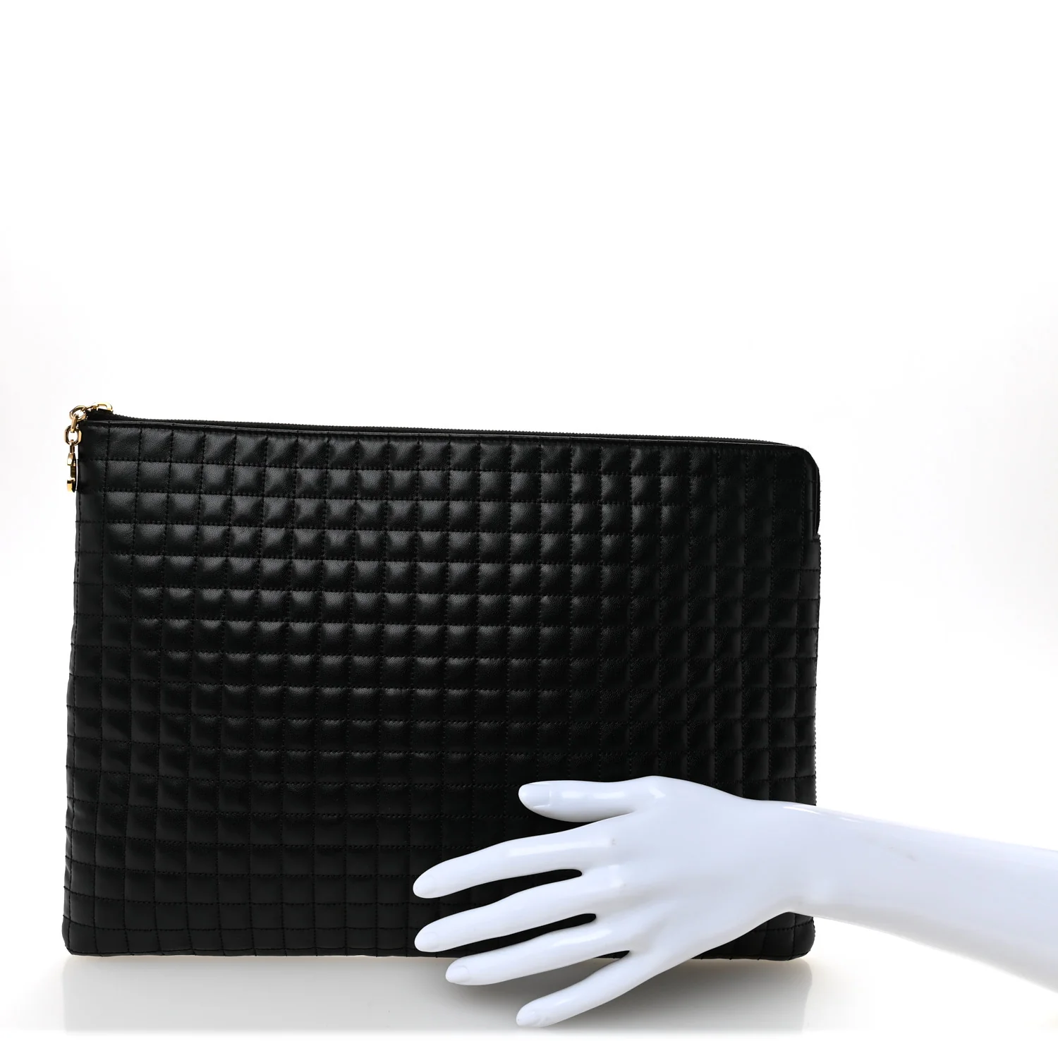 Calfskin Quilted C Charm Pouch Black - Image 2