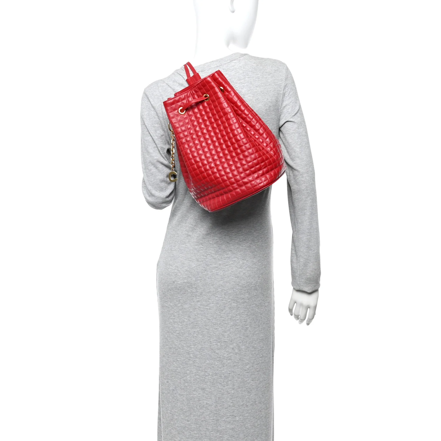 Calfskin Quilted Small C Backpack Red - Image 2