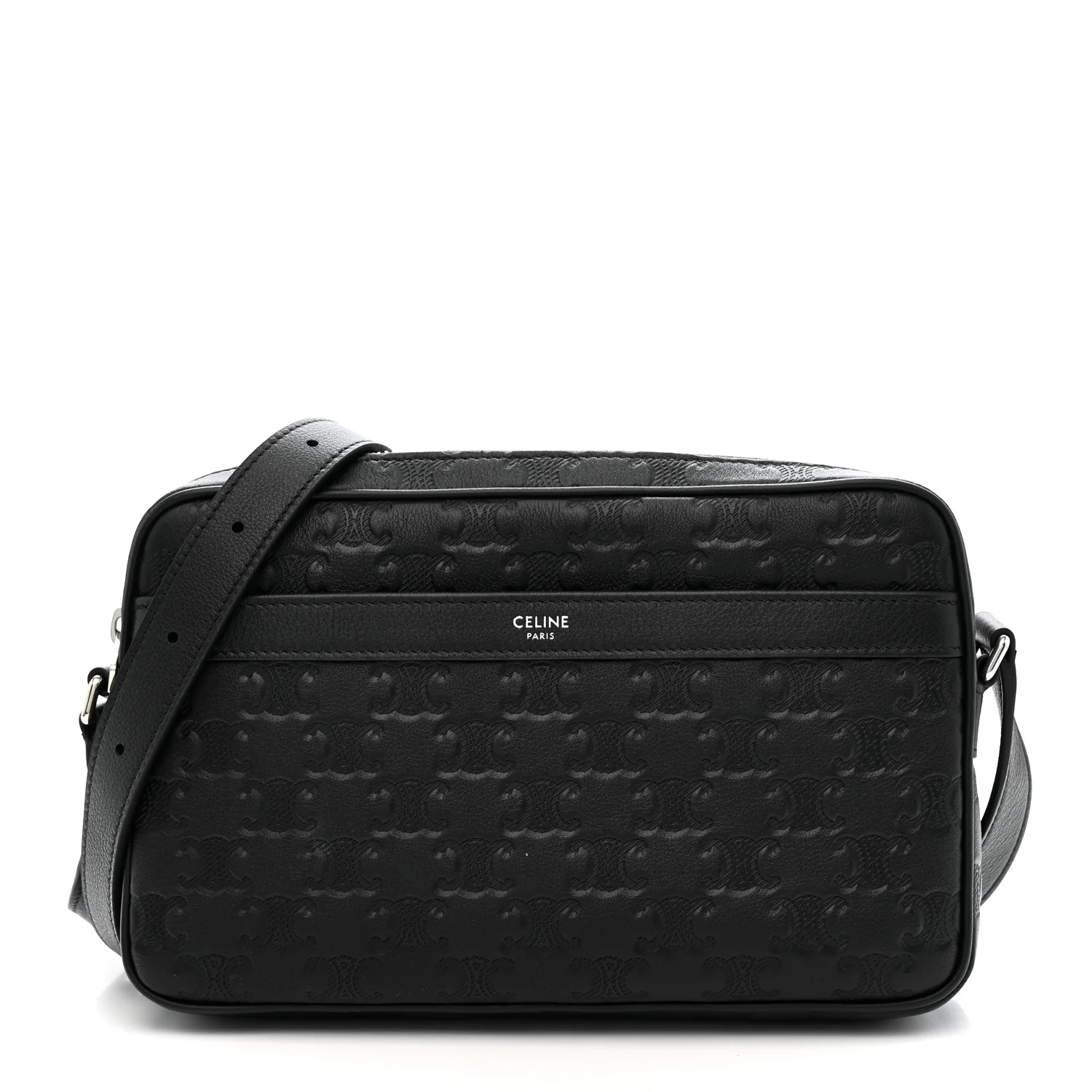 Calfskin Triomphe Embossed Medium Messenger Bag Black