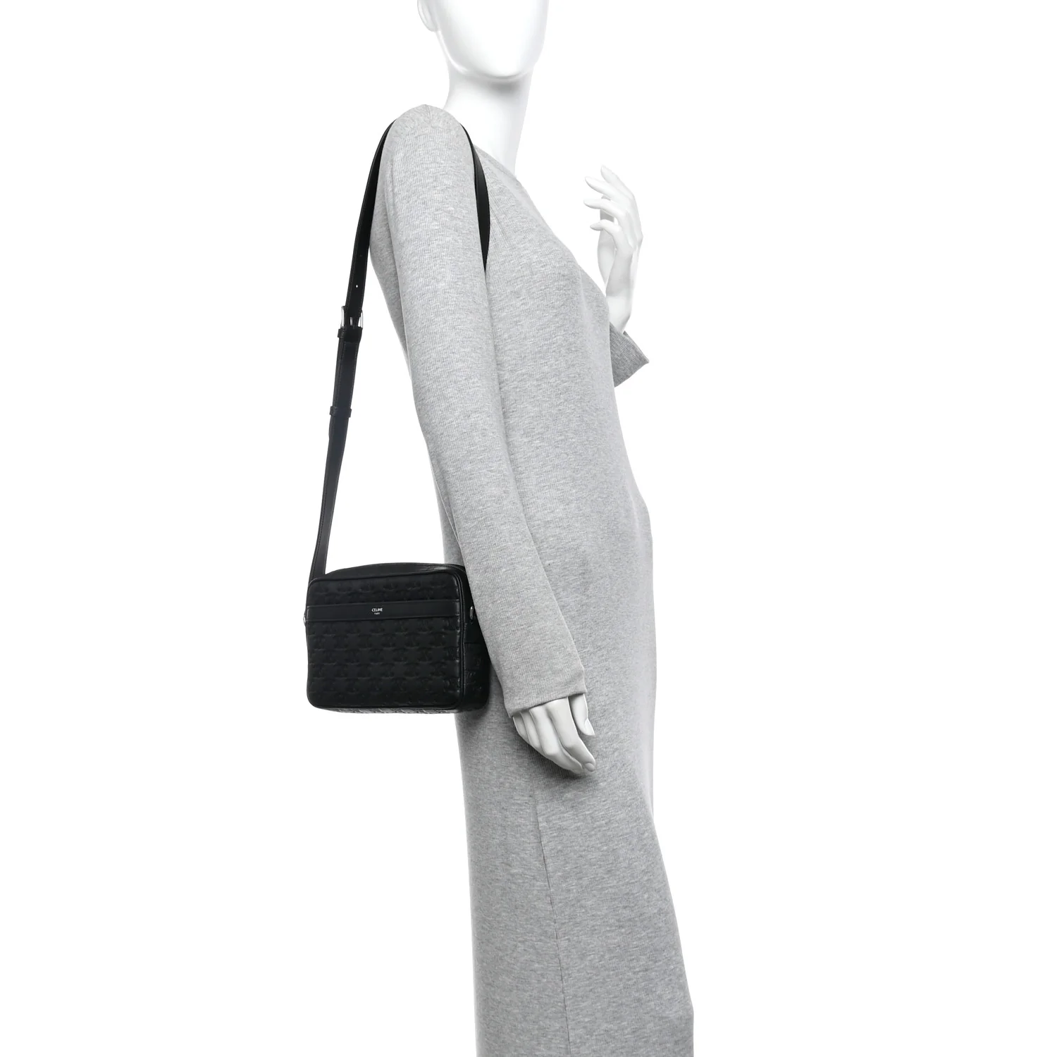 Calfskin Triomphe Embossed Medium Messenger Bag Black - Image 2