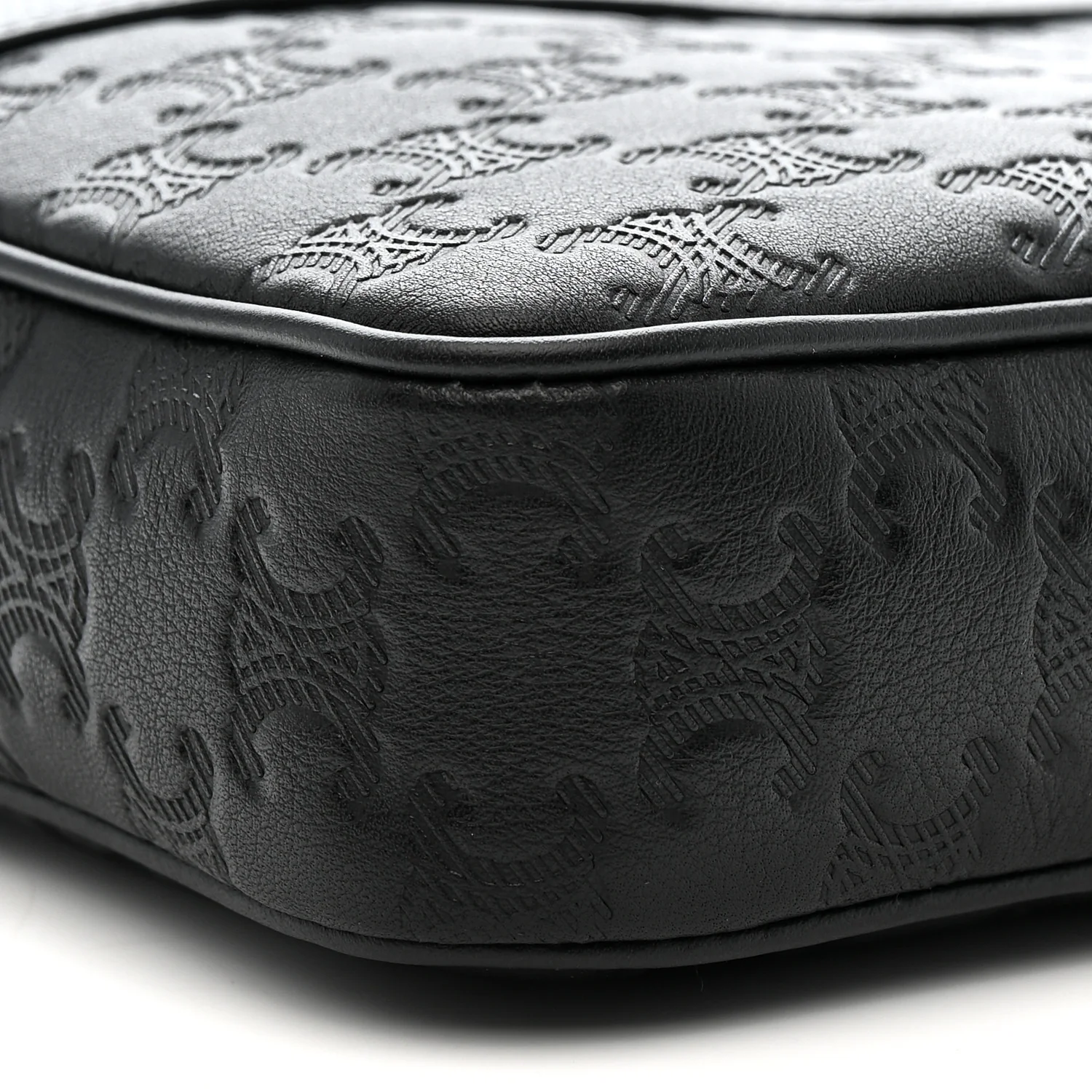 Calfskin Triomphe Embossed Medium Messenger Bag Black - Image 9