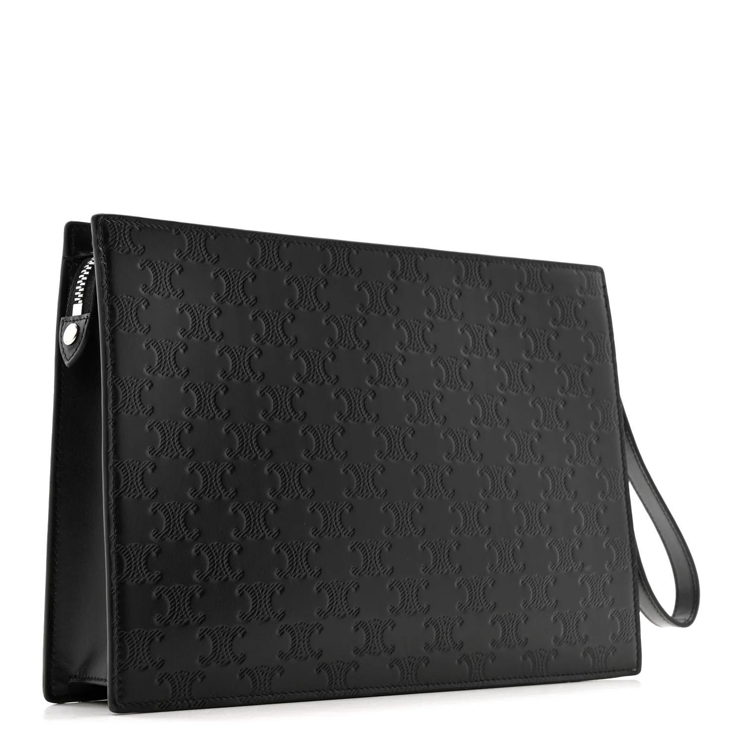 Calfskin Triomphe Embossed Pouch With Strap Black - Image 3