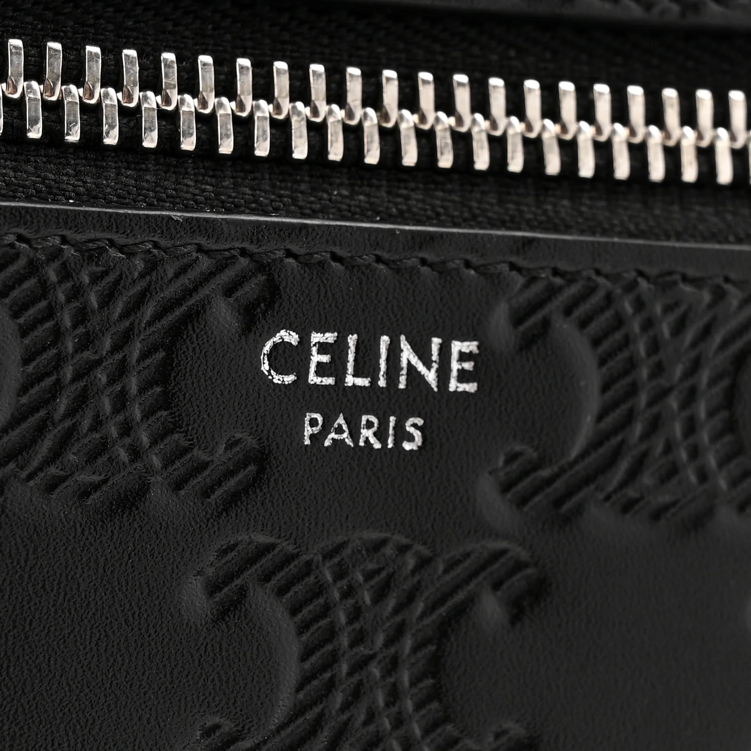 Calfskin Triomphe Embossed Pouch With Strap Black - Image 6
