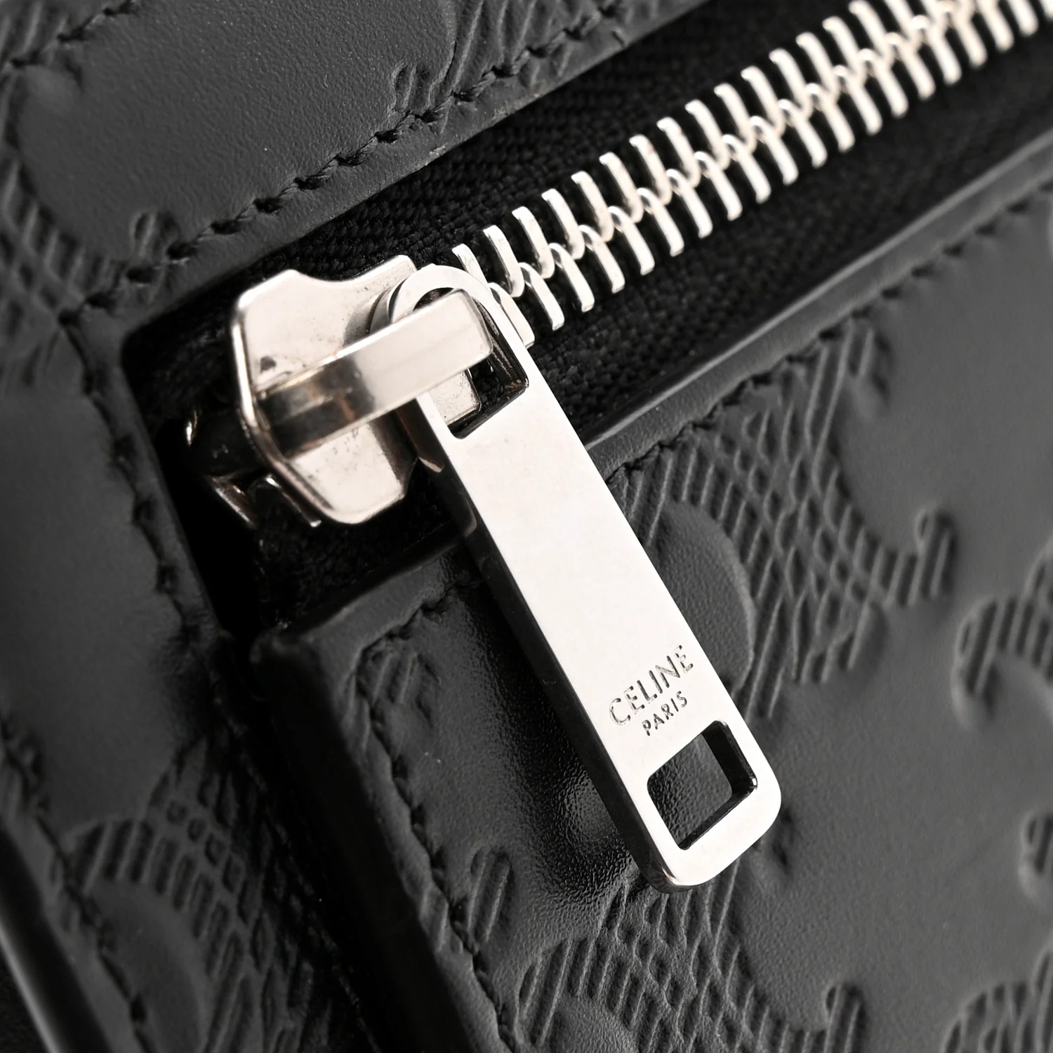 Calfskin Triomphe Embossed Pouch With Strap Black - Image 8