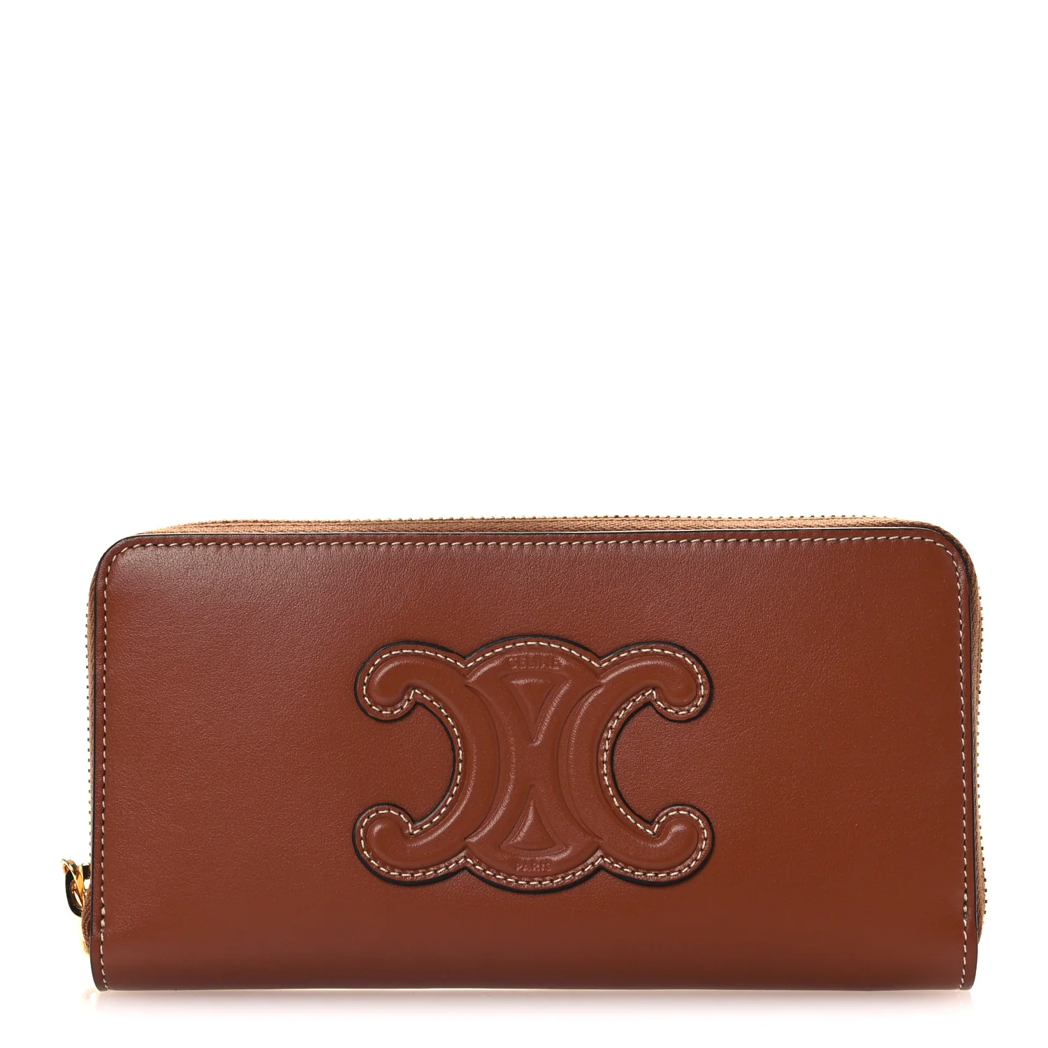 Calfskin Triomphe Large Zipped Wallet Tan