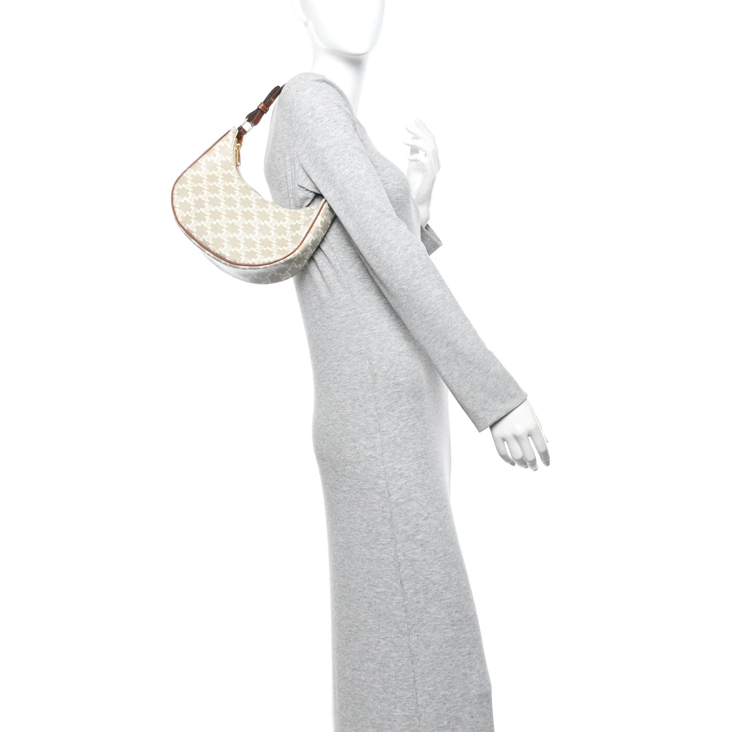 Canvas Calfskin Ava Triomphe Shoulder Bag Grege - Image 2